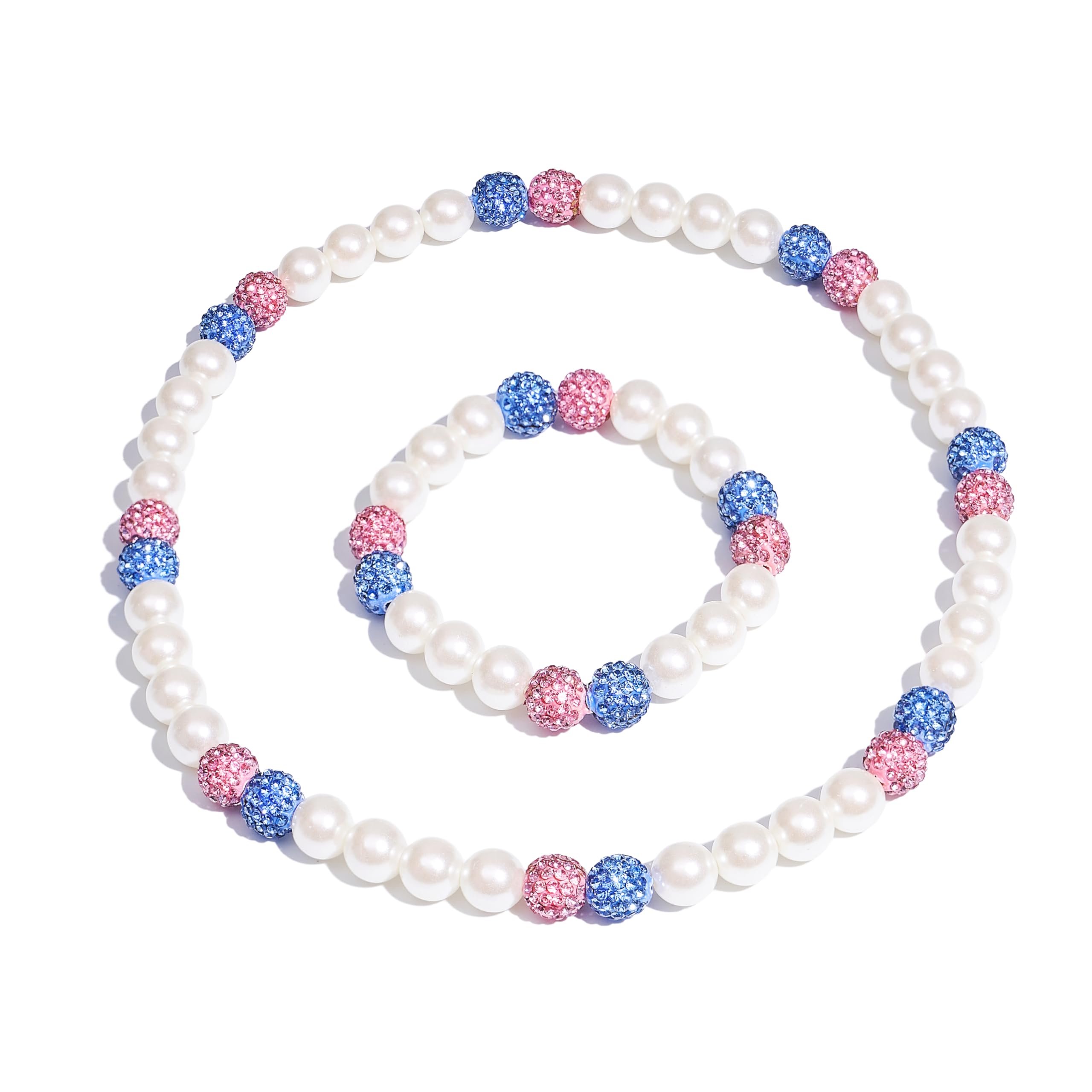 DERAKUS Baseball Necklace 18in Softball Pearl Necklace and Bracelet Set Beaded Necklace Pollyanna for Men Women Bling Rhinestone Drip