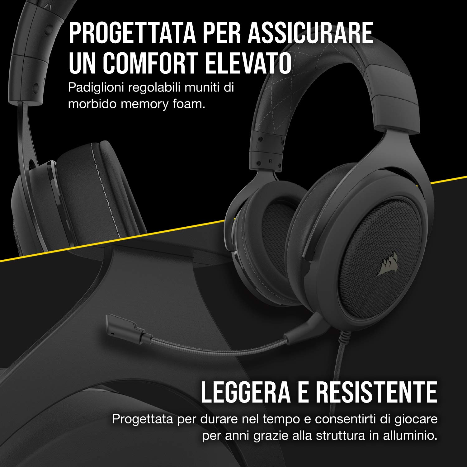 Corsair HS60 Pro Surround Cuffie Gaming con Microfono, Audio 7.1, Memory Foam, Rumore, Nero