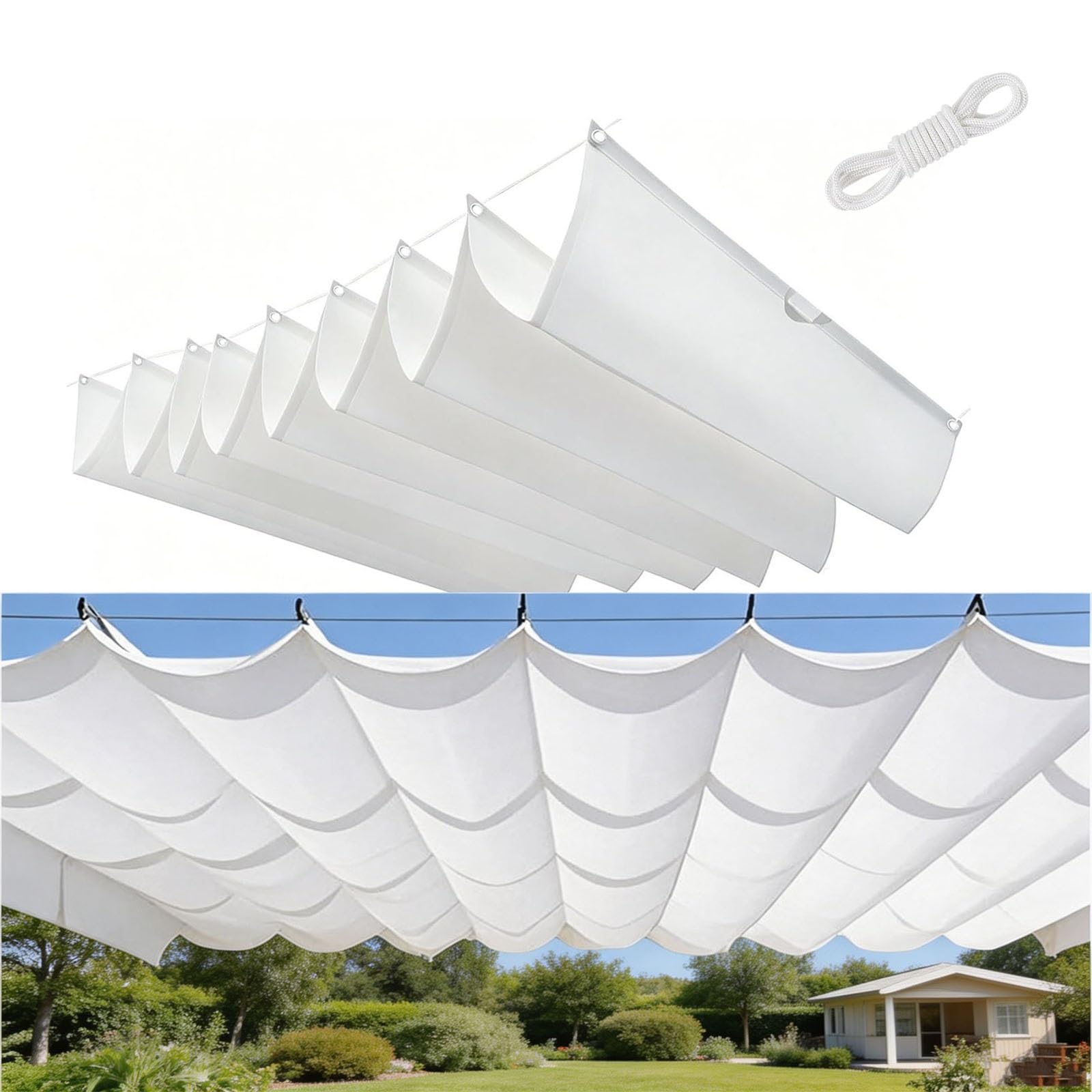 Gazebo a baldacchino retrattile 1,5 x 3,5 m, impermeabile, protezione UV, traspirante, vela da esterno per giardino, patio, terrazza, copertura parasole bianca