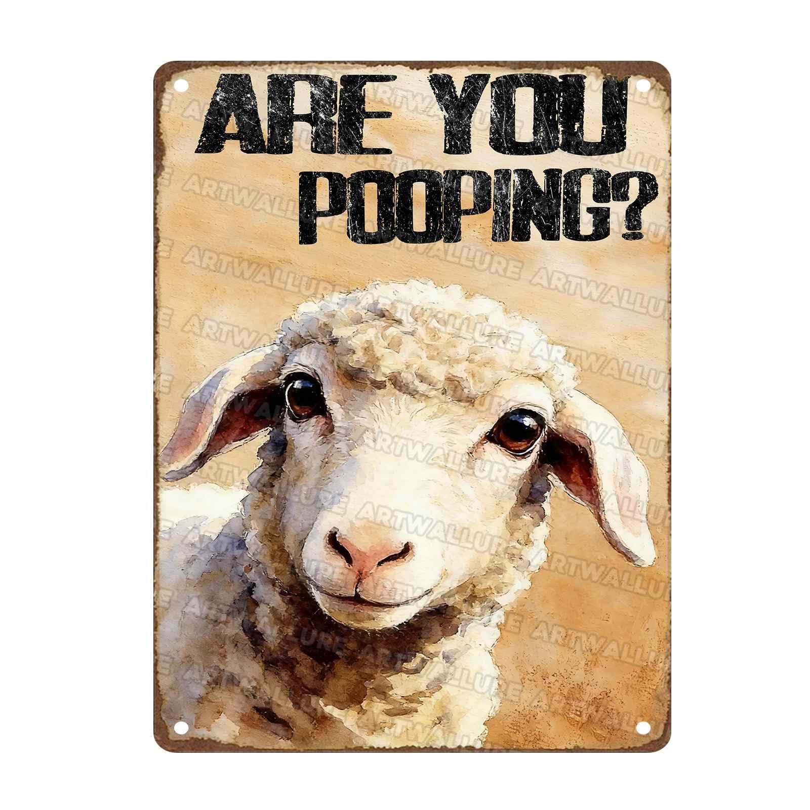Are You Pooping Metal Sign Funny Sheep Wall Decor for Home Bathroom Poster Restroom Toilet Washroom 12x16Inch