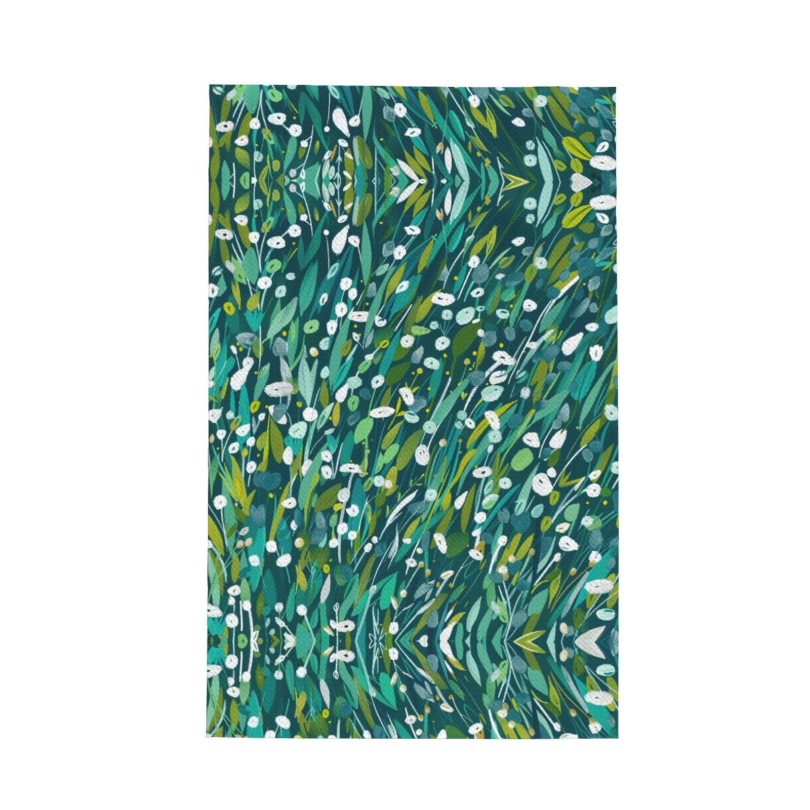 Xxahnbm Black Bold Green White Foliage Print Waffle Kitchen Towel,Absorbent Hand Towel