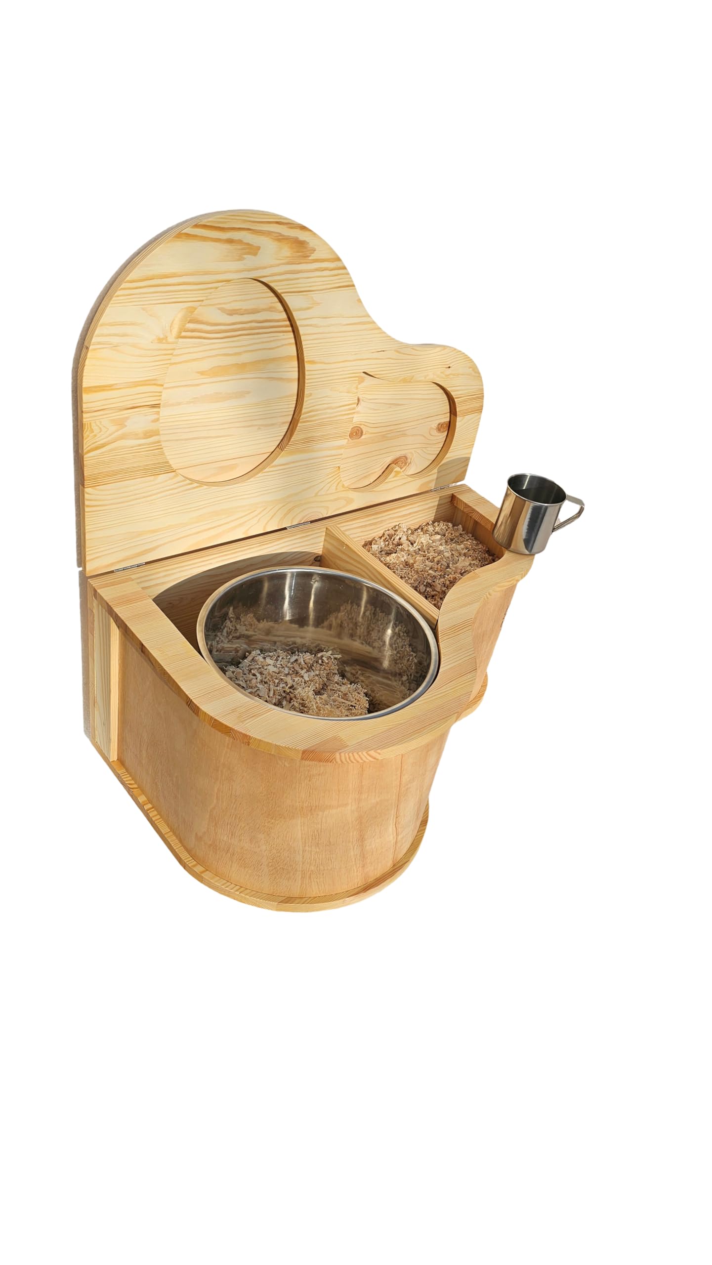 Toilette Sèche en Bois Naturel, Design Compact, avec Couvercle et Bac en Métal