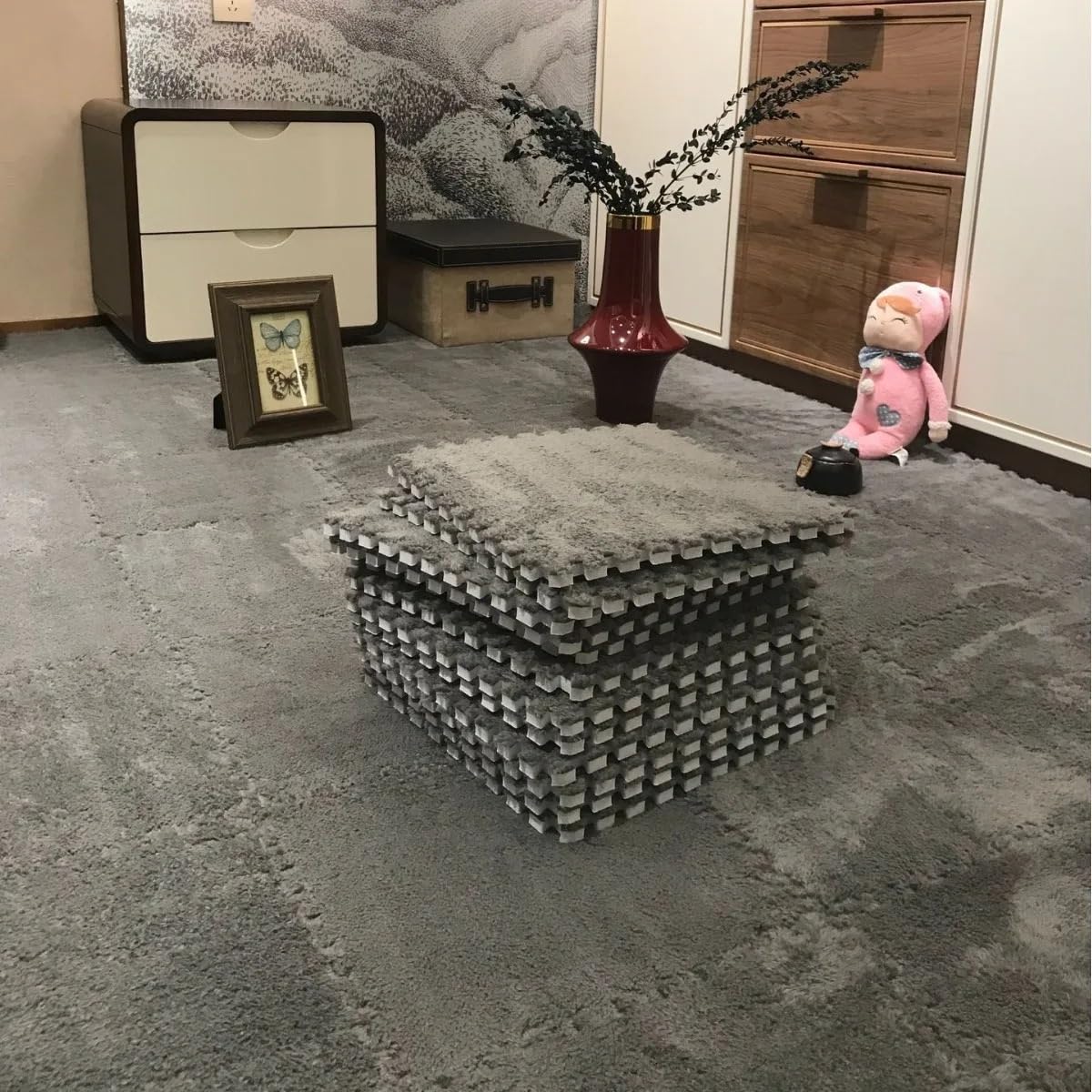 20PCS 30 * 30cm Sport Gym Matte, Puzzle Matten for Boden, Puzzle Teppich Quadrate for Wohnzimmer Schlafzimmer Dekoration(Grey)