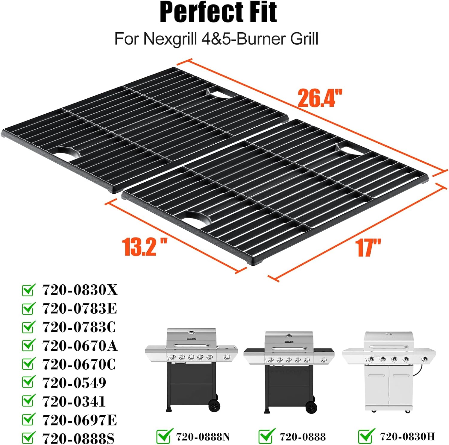 Hisencn Cooking Grates for Home Depot Nexgrill 4 Burner 720-0830H, 720-0783E, 5 Burner 720-0888N, 720-0888, 720-0697, Grill Grates Replacement for Charbroil 463241113, Kenmore 720-0670A