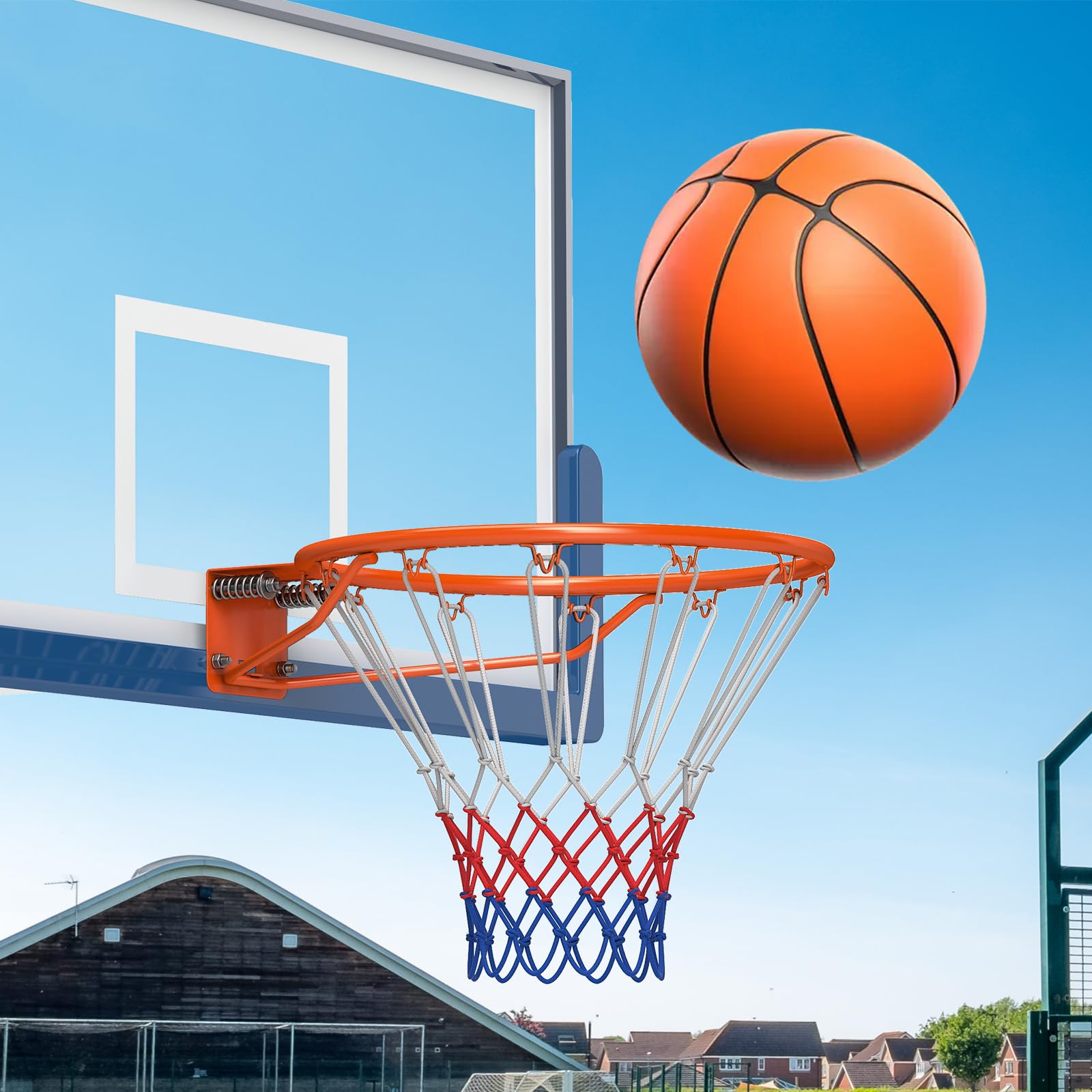 COSTWAY Canestro da Basket a Parete 45 CM, Anello da Pallacanestro da Muro con Doppia Molla, Rete Resistente e 12 Anelli, Cerchio Universale da Basket per Interno ed Esterno