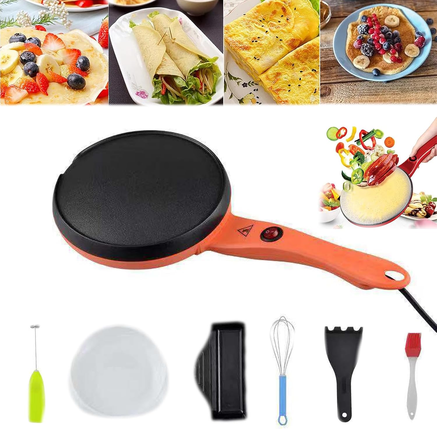 Vector Pancake Maker, Instant Crepe Maker, 7in Portable Non-stick Electric Crepes Pan, Household Non Stick Pancake Machine for Crepes, Blintzes, Pancakes, Bacon, Tortillas (Orange)