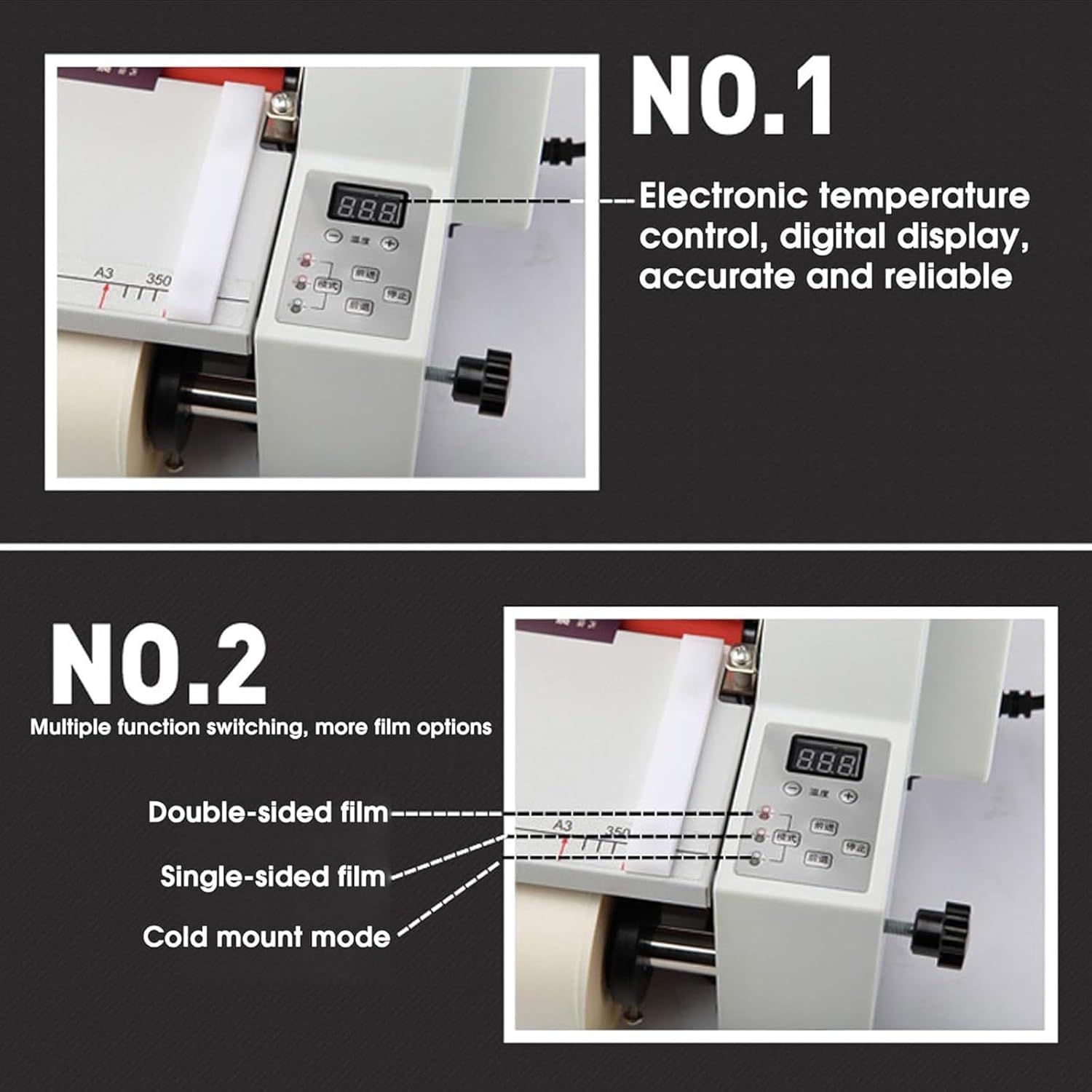 Macchina di laminazione a rullo a freddo e caldo, macchina di laminazione termica di controllo digitale, pellicola BOPP Pte, per scuola, ufficio a casa(Width350mm)