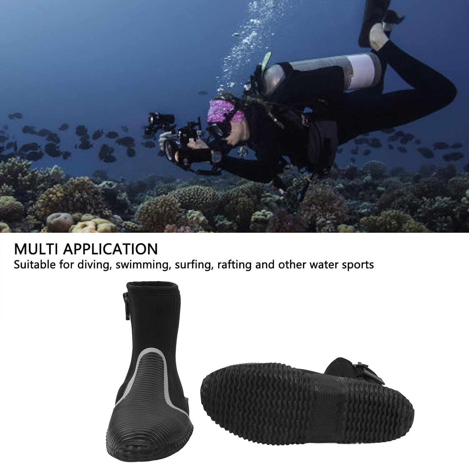 Drfeify Diving Boots, Neoprene Water Boots with Non Slip Sole 5mm Thickened Neoprene Water Shoes for Snorkeling Swimming Surfing (XXL Size