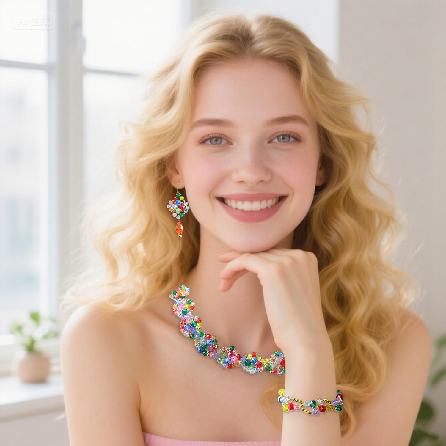 1500 Pcs Crystal Glass Beads for Jewelry Making – 12 Styles Bicone, Rondelle, Cube, Teardrop & 3mm Spacer Beads, DIY Bracelet Necklace Earring Craft Kit Random Colors(Multicolored) - Image 5