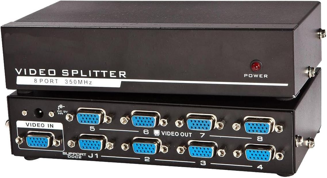 Panlong VGA Splitter 1 in 8 Out Video Amplifier Extender 350MHz 1 PC to 8 Monitors Projectors Supports VGA XGA SVGA UXGA WUXGA (1x8)