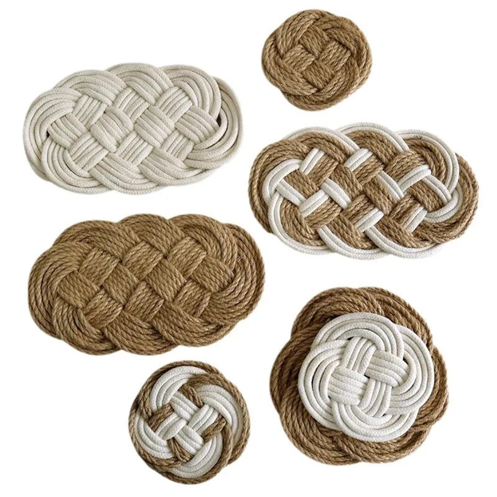 Sottopiatti Rattan Cuscinetto isolante circolare alla moda, realizzato in materiale di cotone e lino, adatto a casa, cucina, tazza, piatto, tavolo da pranzo