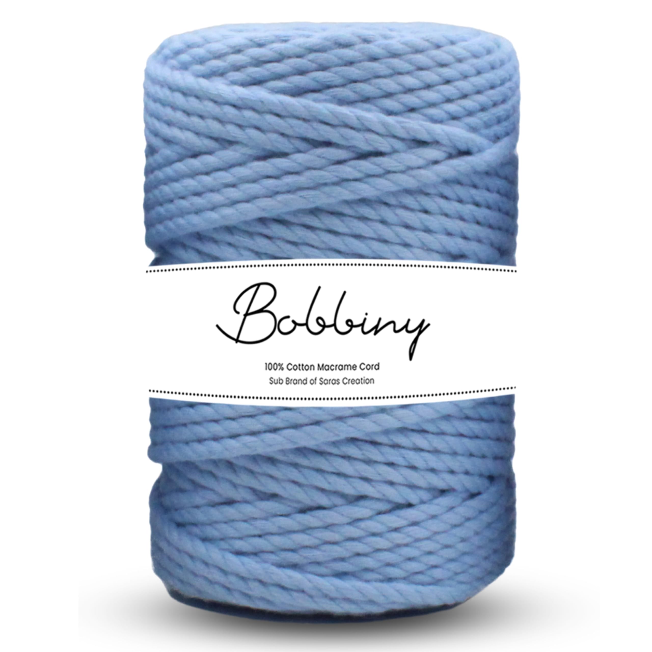 Bobbiny | 3 Ply Twisted Macrame Cotton Cord Dori (Roll Packaging) Thread for Macrame DIY and Other Projects | Sky Blue | 4mm,100 Meter