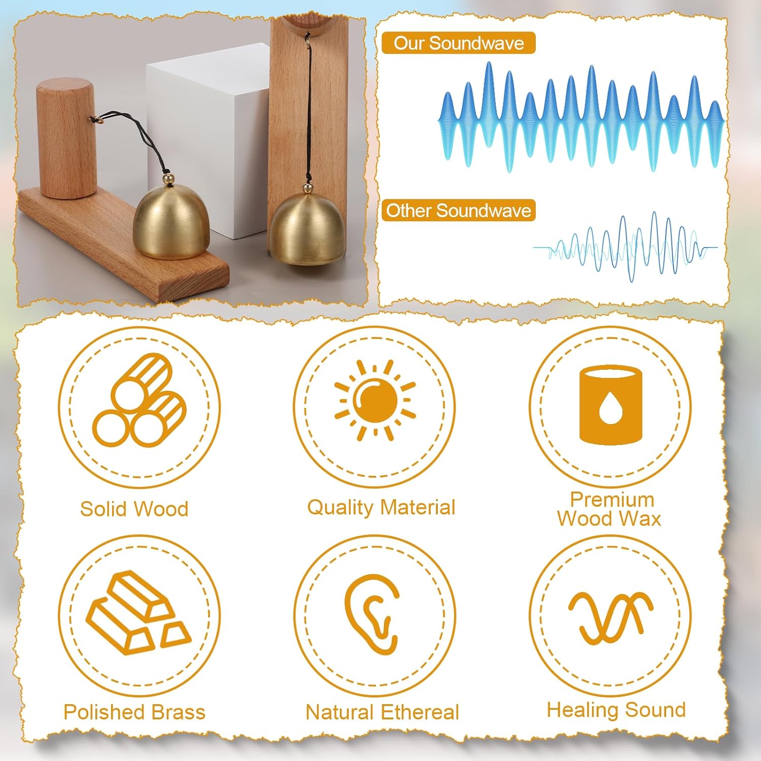 Shopkeepers Bell for Door Opening, Vintage Wooden Wind Chime Doorbell with Brass Bell, Unique Ornaments as Hanging Decoration for Business When Entering, Dog Door Bell, Self-Adhesive, 2Pack