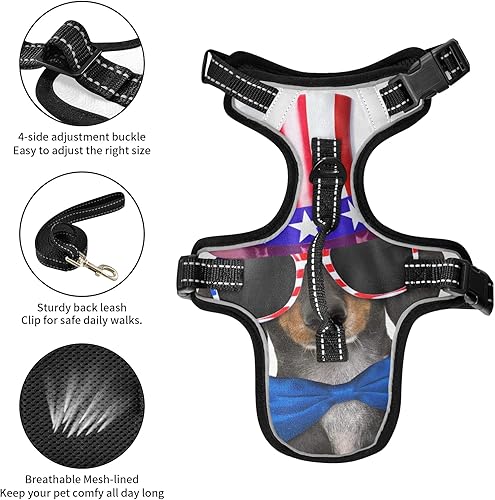 Miniatura 6 de Dachshund Sausage Dog USA Flag No Pull Vest Harness, Padded Reflective Adjustable Harnesses with Leash Clips Easy Control Handle for Small to Large