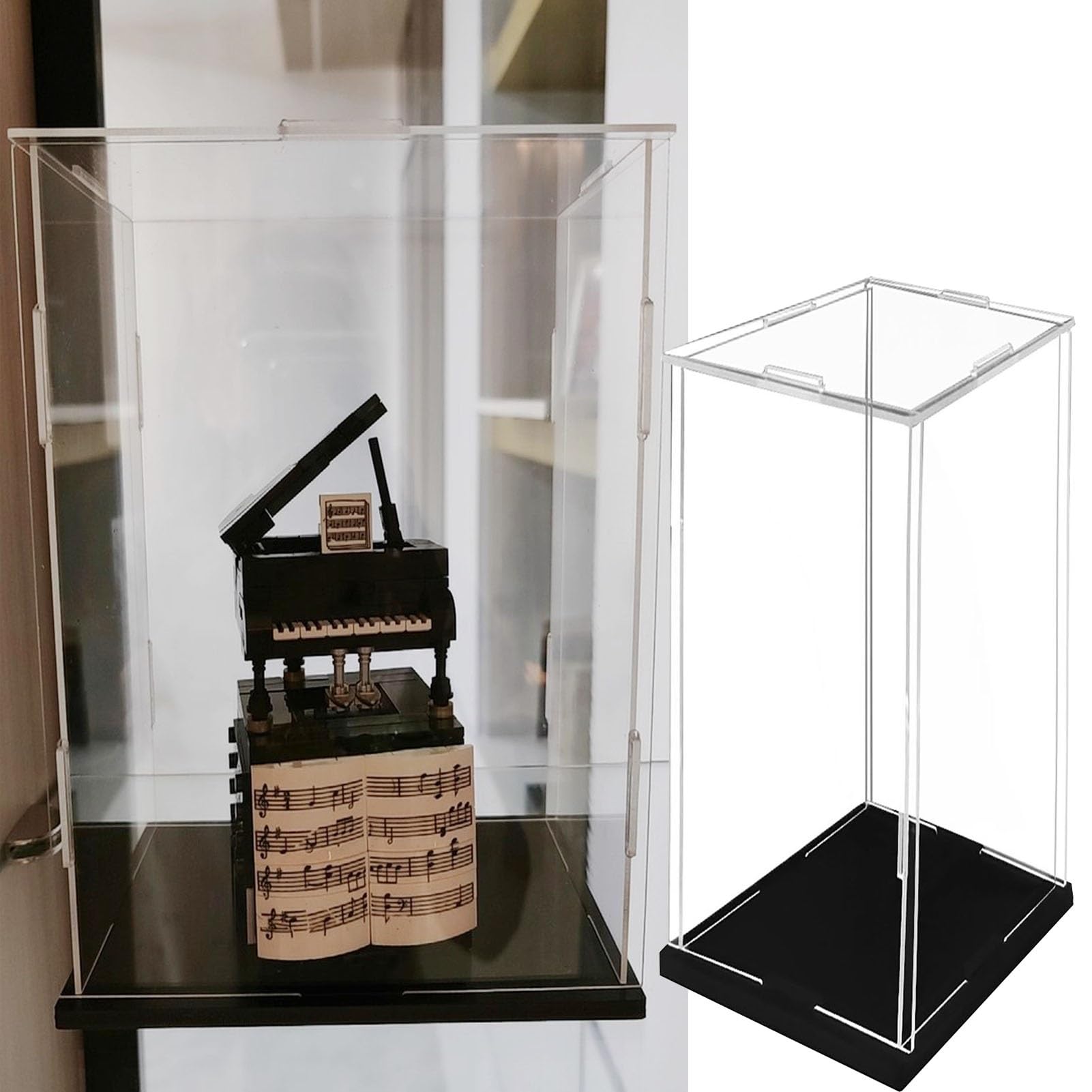 Vetrina in Acrilico, teca Trasparente in Acrilico con Coperchio Antipolvere, Contenitore Trasparente da 10-24 Pollici, cubo Rettangolare Alto e Stretto, Alternativa Ideale alla teca in Vetro