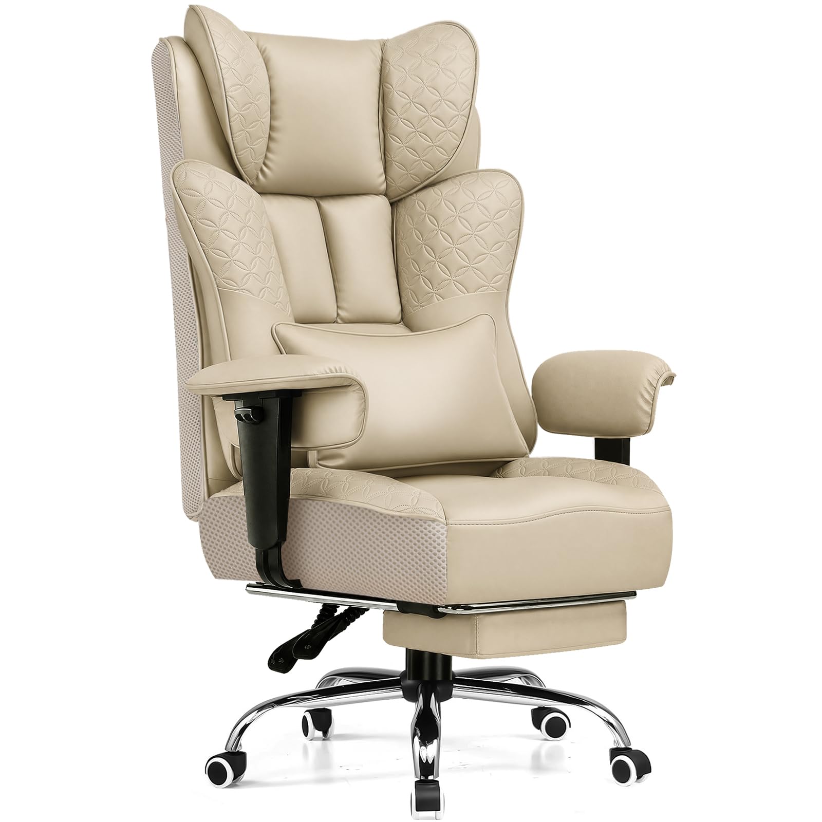 GTPLAYER Bürostuhl, Ergonomischer Gaming Stuhl mit Fußstütze Chefsessel bis 200kg, PU-Leder Schreibtischstuhl mit Taschenfeder-Kissen und Lendenwirbelstütze, Höhenverstellbar Home Office Stuhl