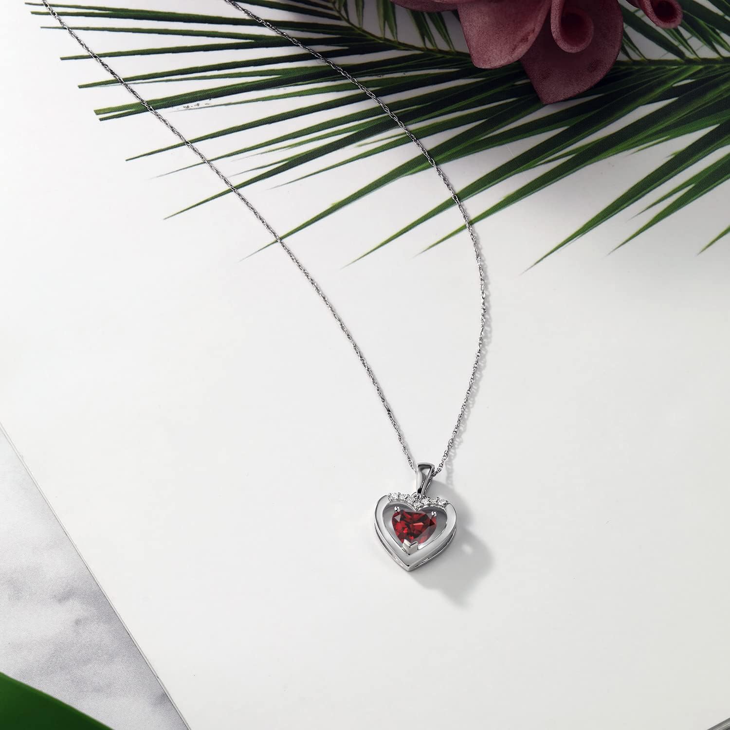 Gem Stone King Customized and Personalized Heart Shape Pendant Necklace For Women | 10K White Gold | 6MM Gemstone Birthstone and White Diamond | With 18 Inch Chain - Image 5