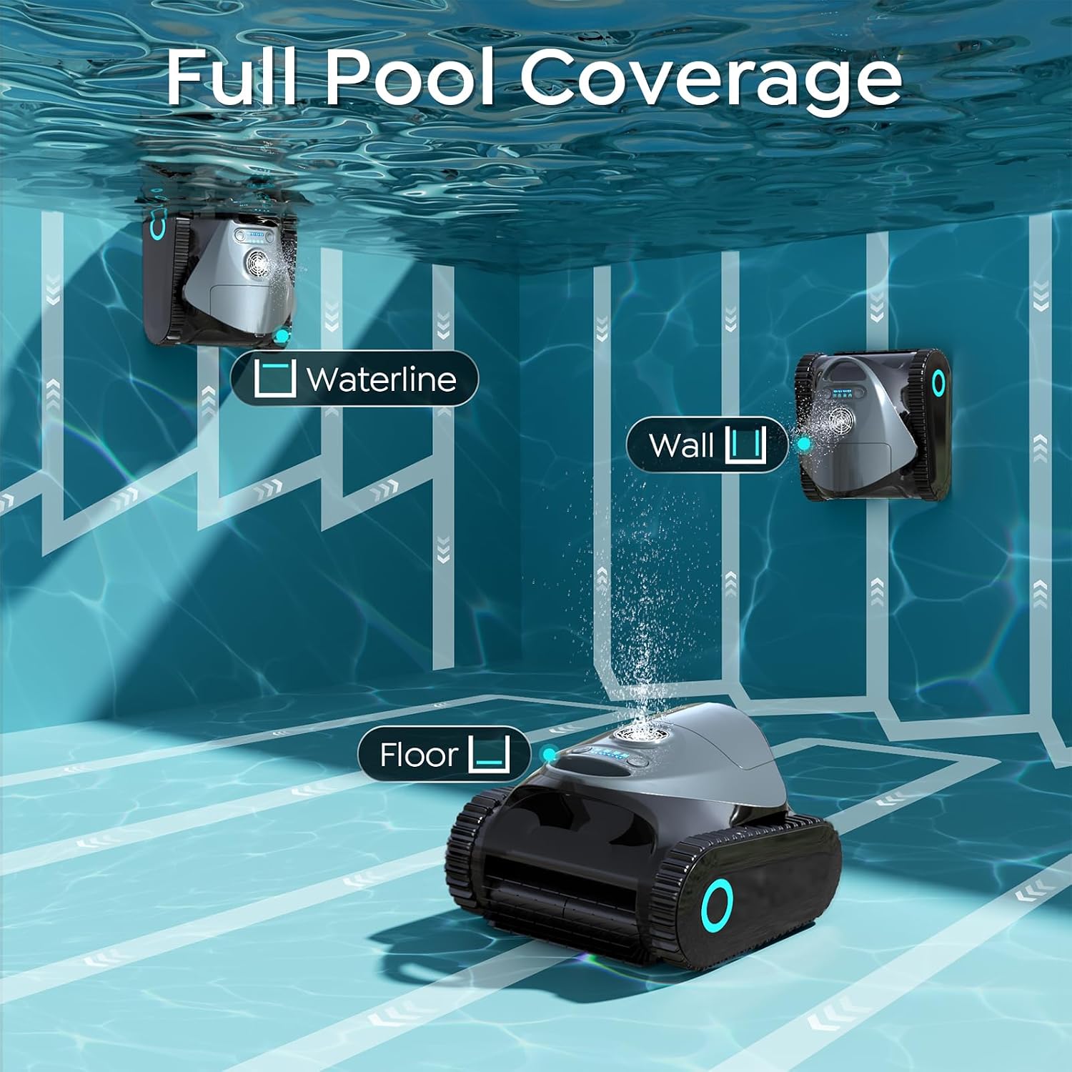 [2026 NEW]  C1 Pool Robot Vacuum with 180Mins, Titanium Gray | 7-in-1 Cordless Robotic Pool Cleaner with Dual Filters, APP, Wall & Waterline Cleaning, for Inground Pools up to 1,615 Sq.ft thumbnail