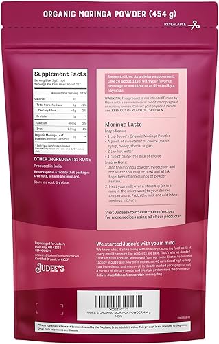 Miniatura 2 de Judee's Moringa en polvo orgánico de 1 libra, sin OMG, sin gluten y apto para dieta cetogénica, se mezcla bien en batidos y batidos de proteínas,