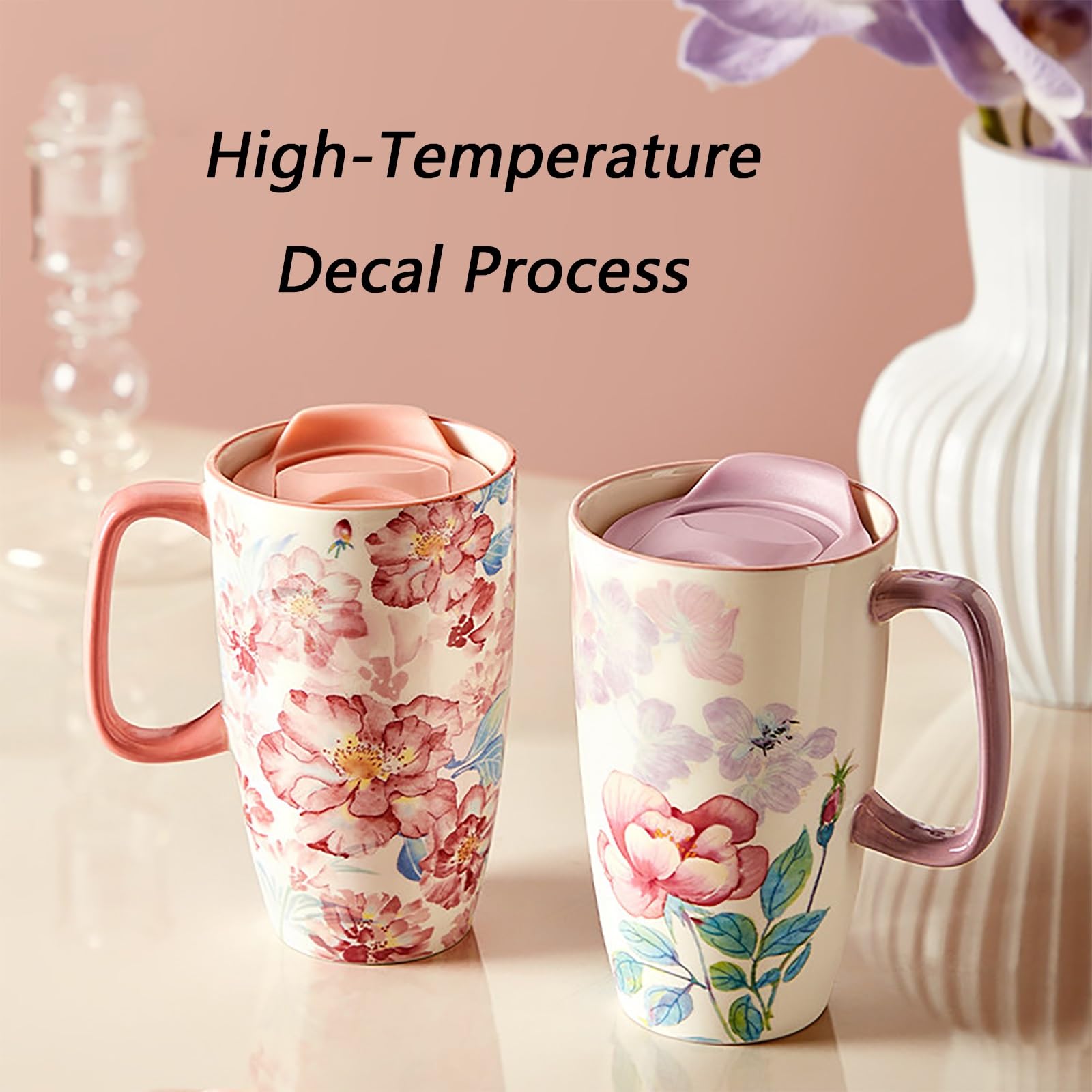 600ml / 20oz, Kaffeetasse mit Deckel, Partybecher, Stilvoll und Elegant, mit Hitzebeständigem Griff, Ideal für Zuhause, Büro und Den Alltag(White)