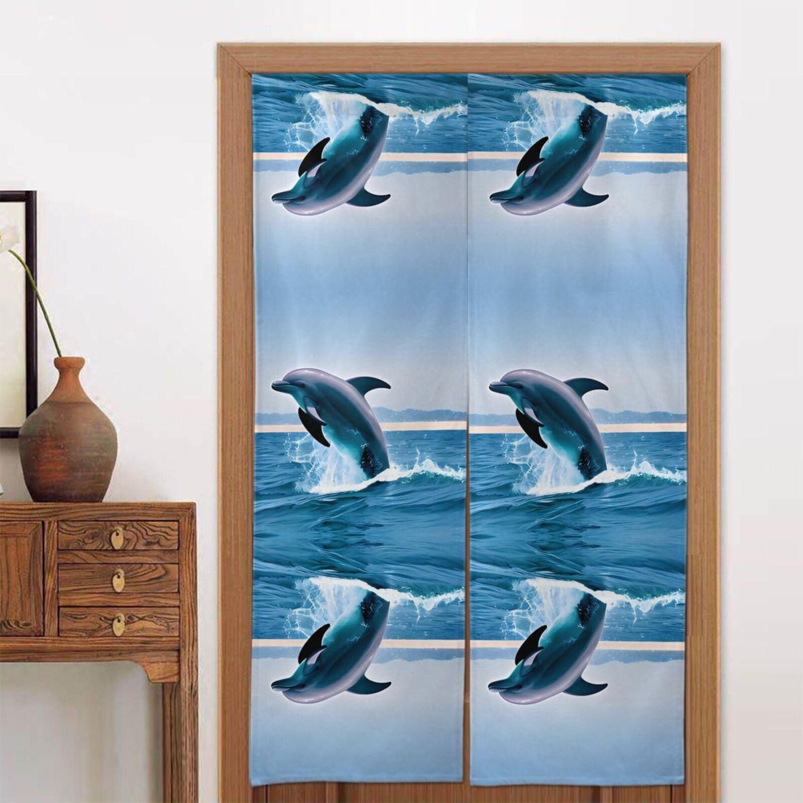 CNTDBU Jumping up dolphins Door Curtain 34x56 Inch-Room Divider Panel for Privacy, Entryway Screen for Kitchen Bedroom
