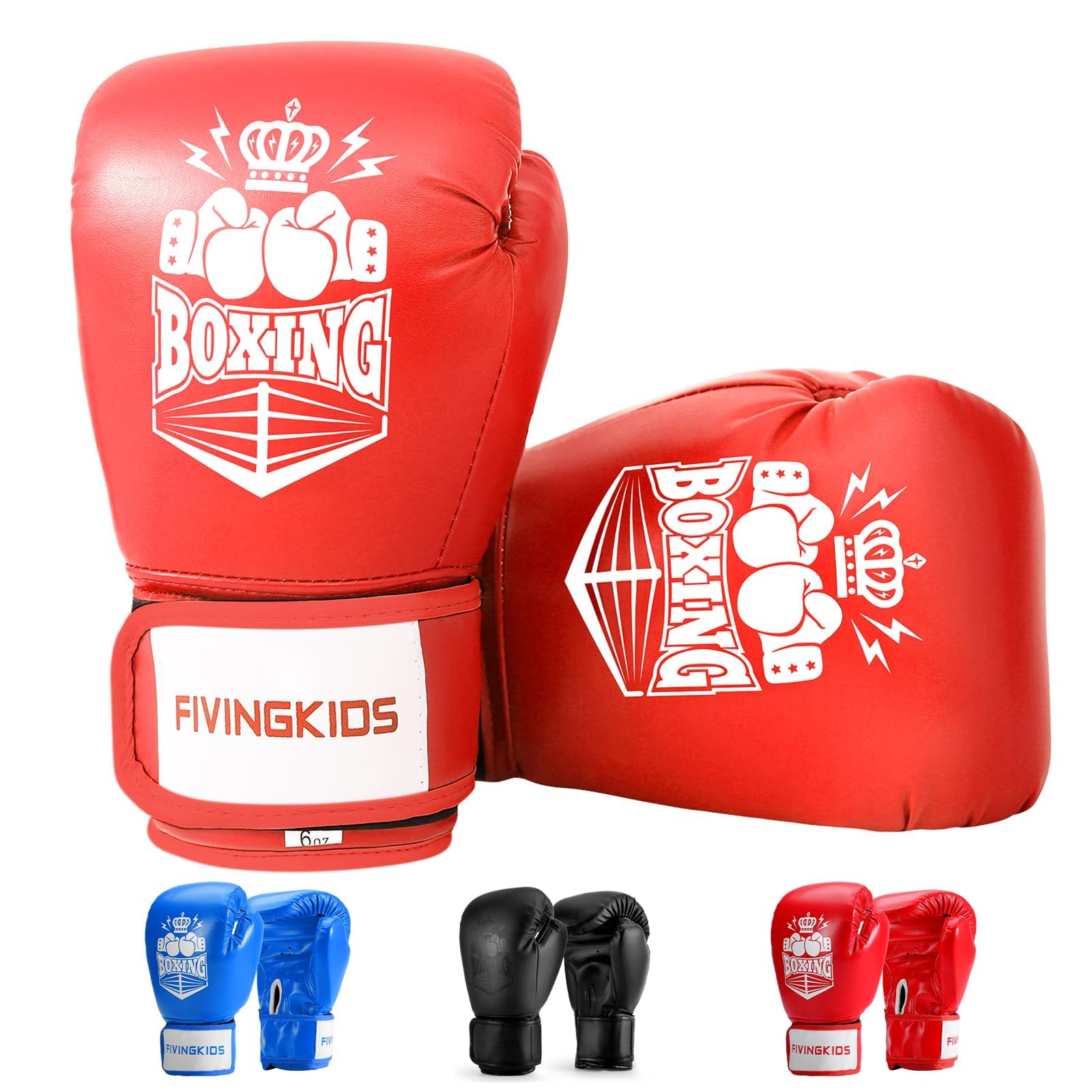 Kids Boxing Gloves for Boys and Girls,Youth Boxing Training Gloves for 3-15,Kids Sparring Boxing Gloves for Punching Bag, Kickboxing, Muay Thai, MMA (Red-White, 6oz)