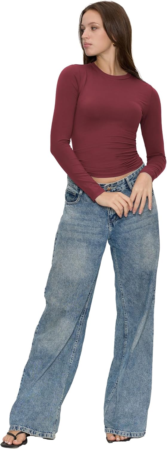 Long Sleeve Shirts for Women Fall Fashion Basic Crop Top Womens Going Out Outfits Y2k Clothes - Image 6