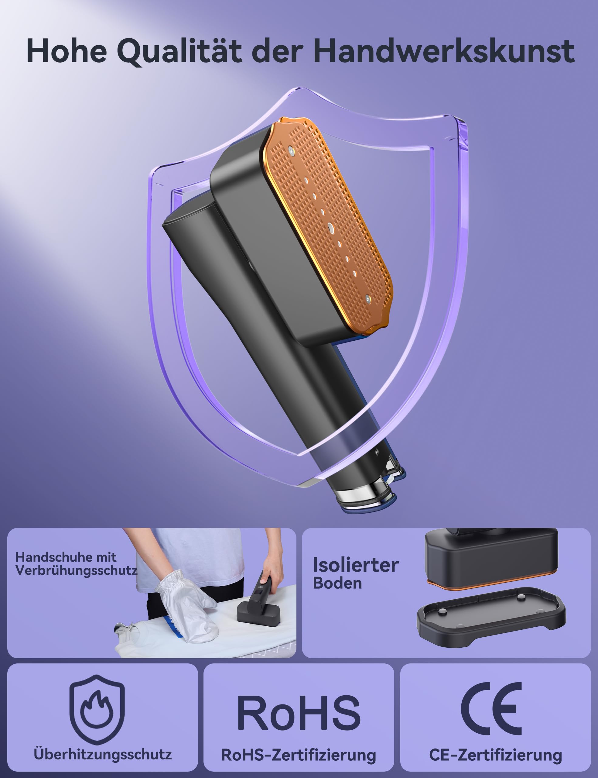 Sundu Dampfglätter 2-in-1 Reisebügeleisen mit LED Display, 15s schnelles Aufheizen, 4 Bügelmodi, Schwarz