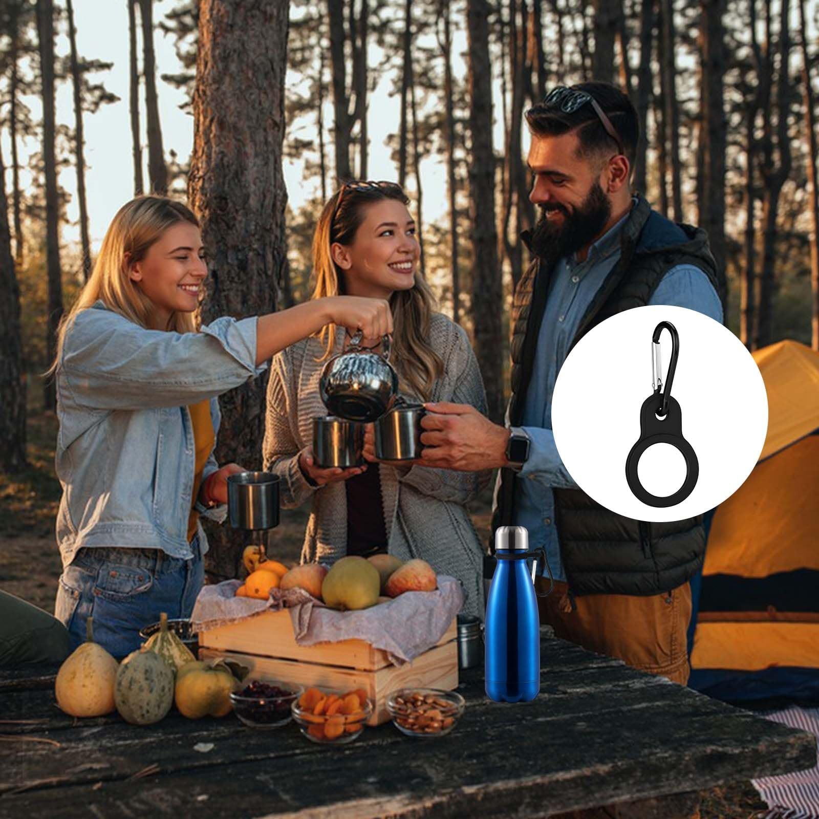 6 Pièces Boucles de Bouteille d'Eau en Silicone, Clips pour Bouteille d'Eau Noirs - Porte Bouteille Sécurisé et Élastique avec Mousqueton pour Randonnée, Camping, Voyage et Activités de Plein Air