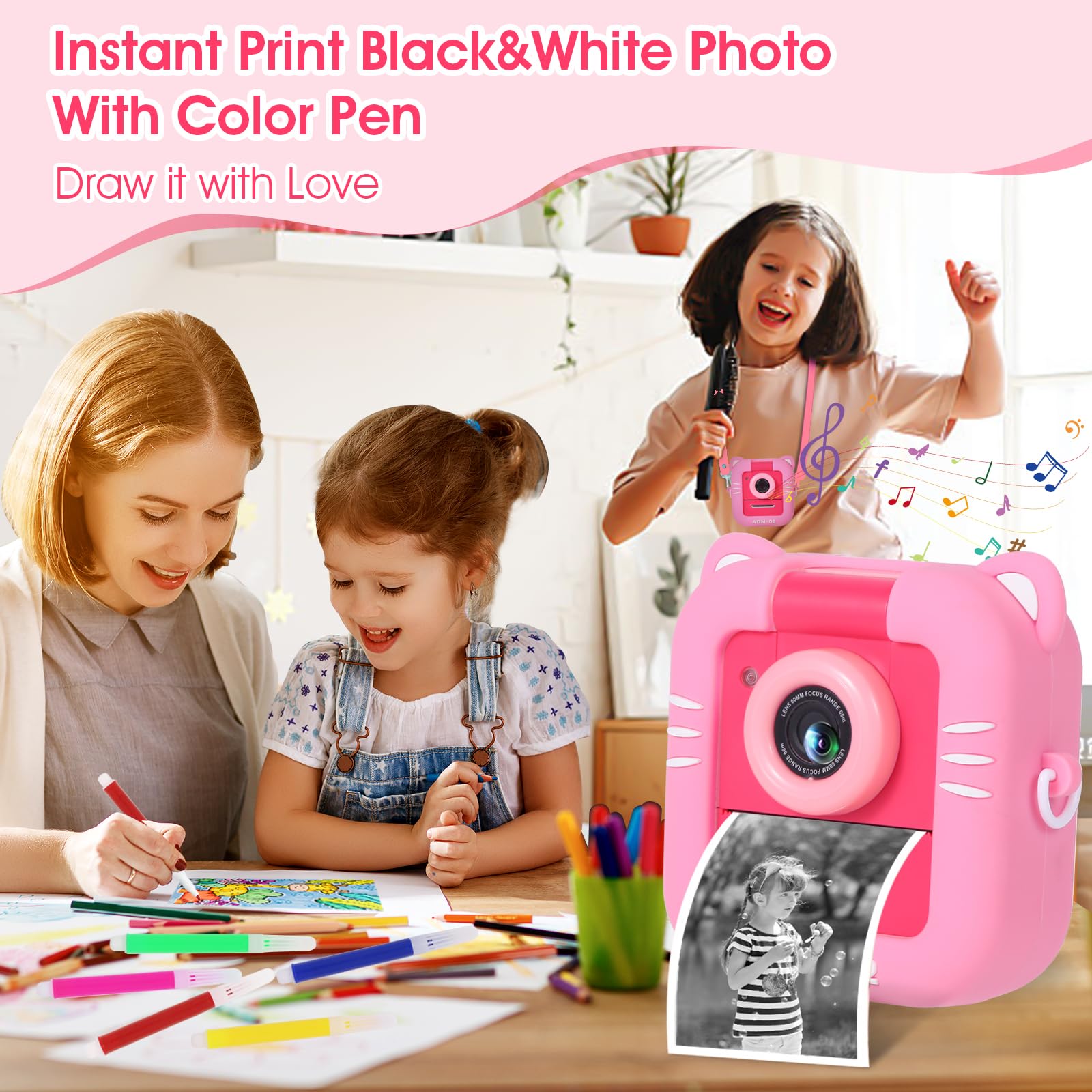 Macchina Fotografica Bambini Istantanea, ZUEOKAI 2,4" Fotocamera Istantanea Bambini con 180° Flip Obiettivo e 3 Stampa Carta, 32GB, Fotocamera con Silicone Custodia, Regalo Bambina Bambino 3-10