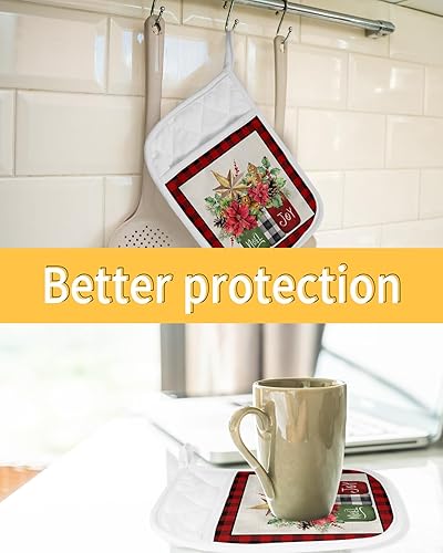 Miniatura 7 de Juego de 5 agarraderas de tela de toalla de Navidad para cocina, antideslizante y aislante de calor, juego de agarraderas de tela de toalla con