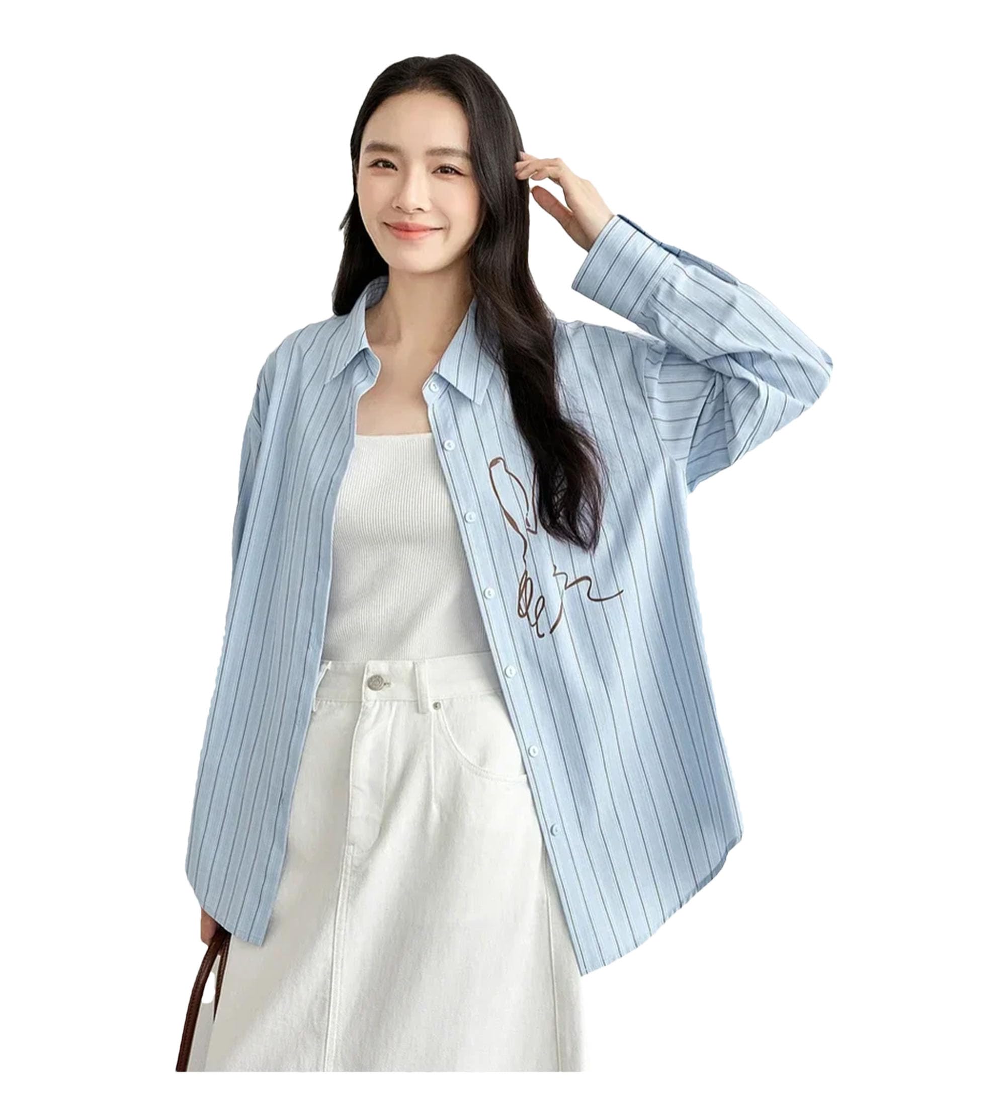 Blusas de primavera a rayas para mujer, elegantes, informales, holgadas, estampadas, de manga larga