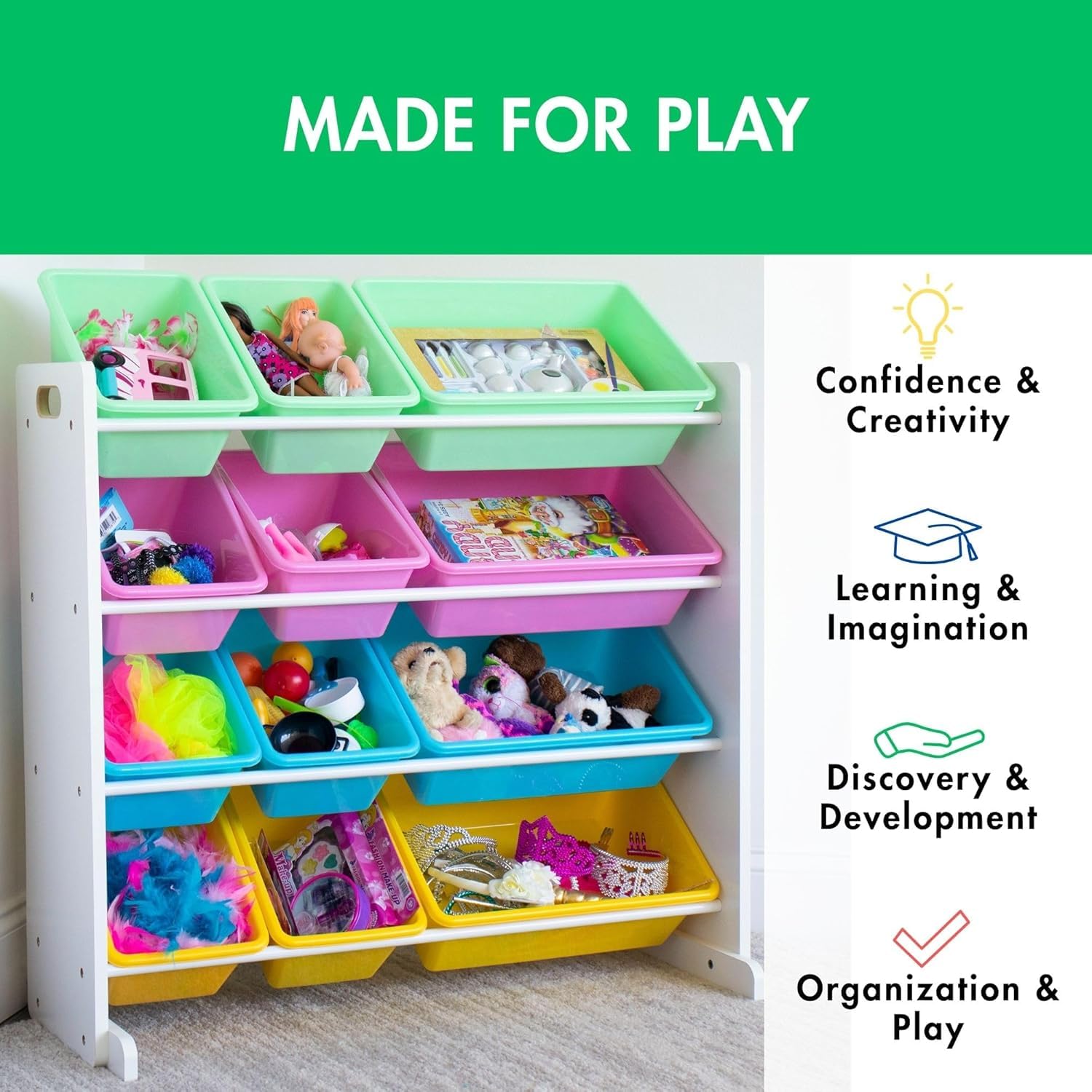 Snazzy Kids' Toy Storage Organizer, White/Pastel 2