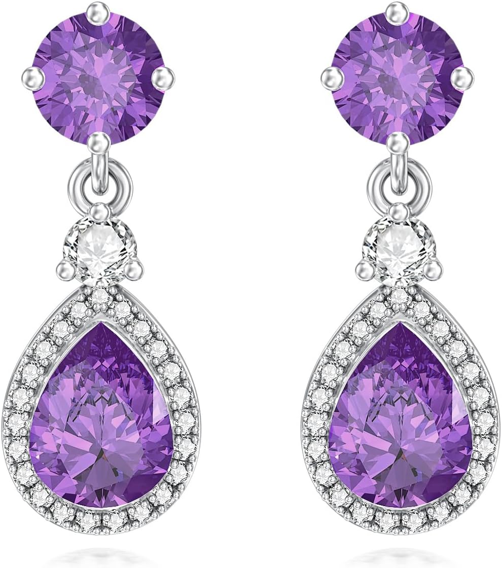 Natural Amethyst Dangle Earrings 925 Sterling Silver Teardrop Purple February Birthstone Earrings Amethyst Gemstone Earring Jewelry Gifts for Women