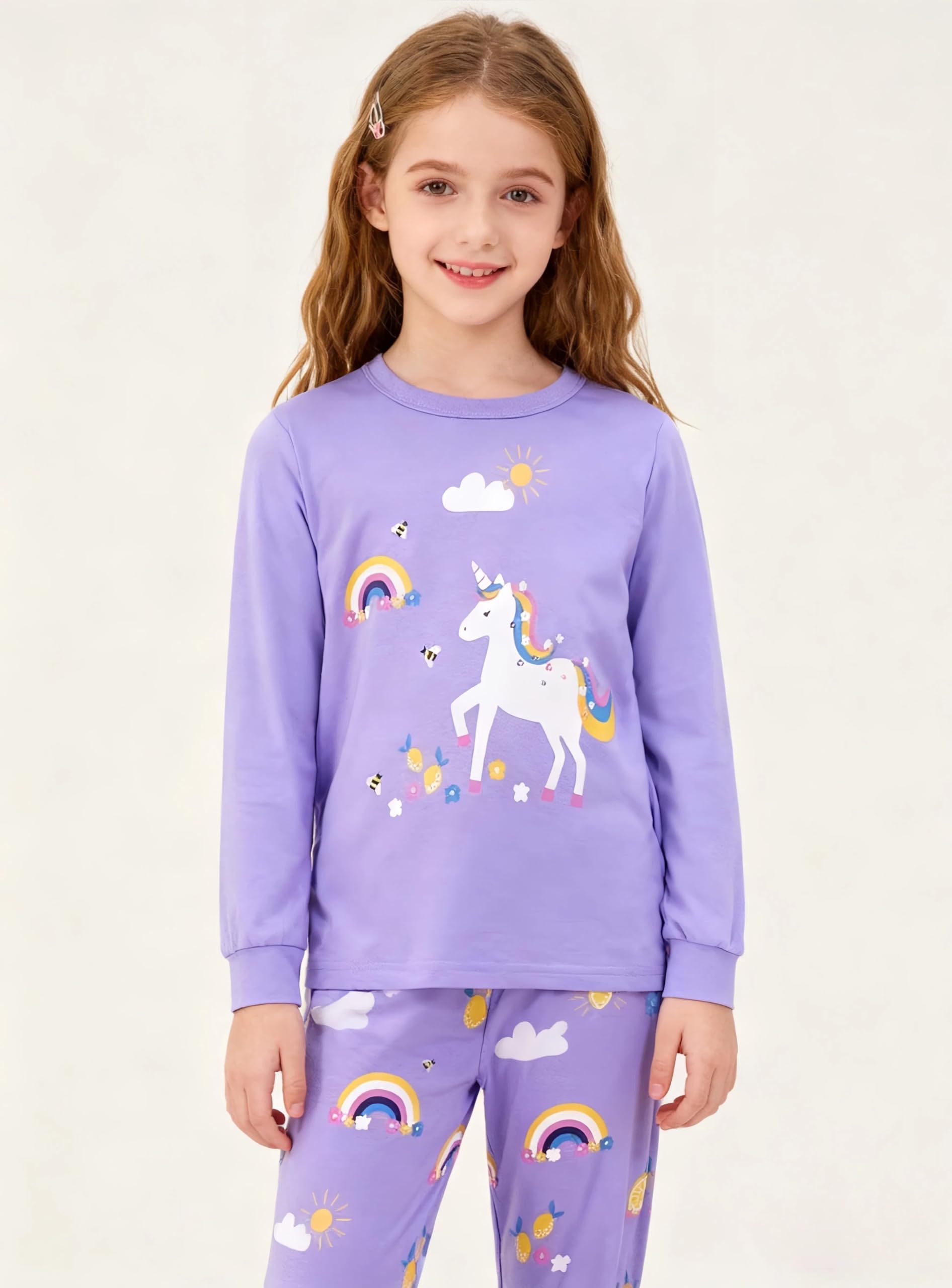 Mädchen Schlafanzüge Langarm Baumwolle Schlafanzug Kinder Pyjama Set Einhorn Nachtwäsche 3-12 Jahre 98 104 110 116 122 128 134 140 146 152