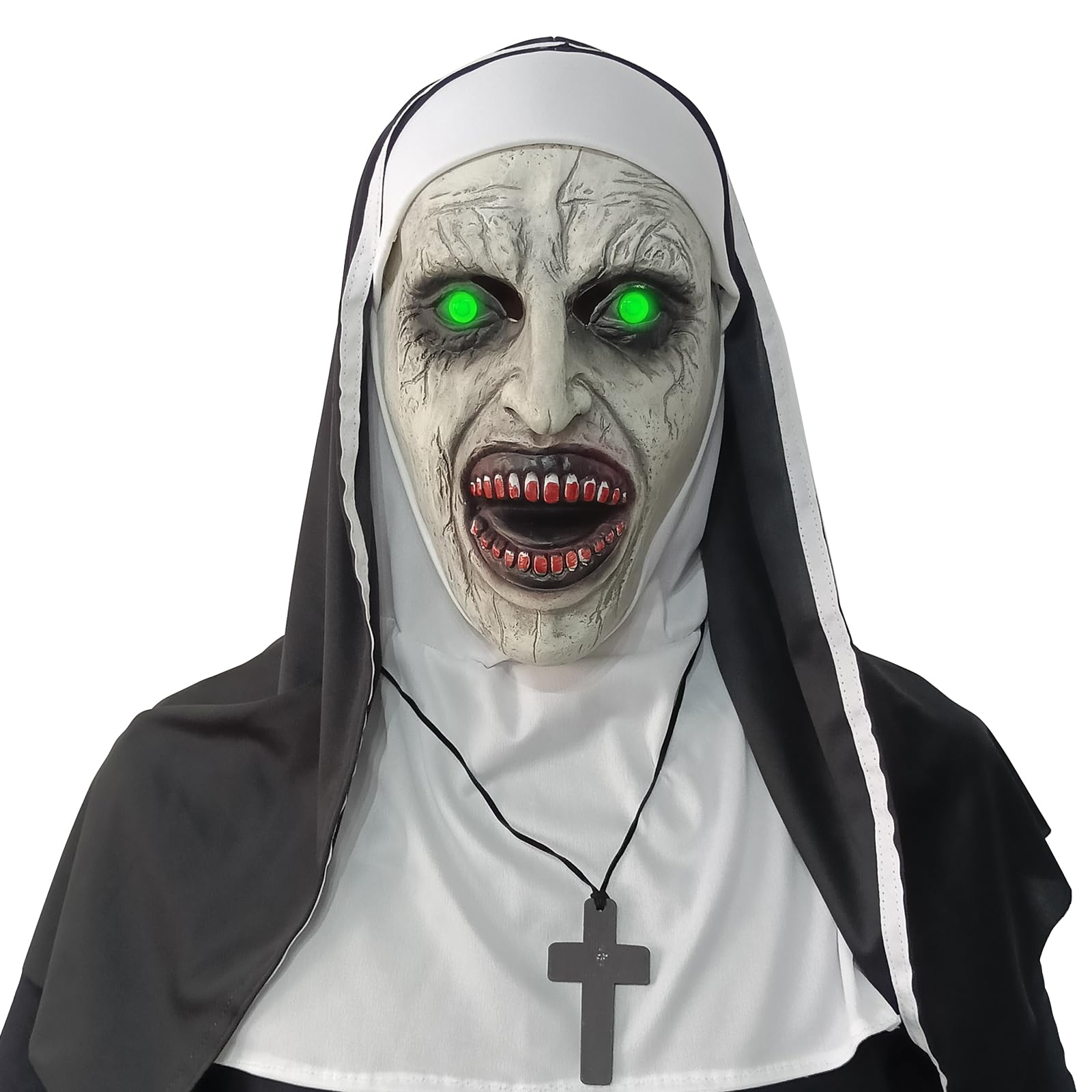 2024 Nun Scary Mask,Halloween Party Scary Full Head Costume Mask with cross necklace