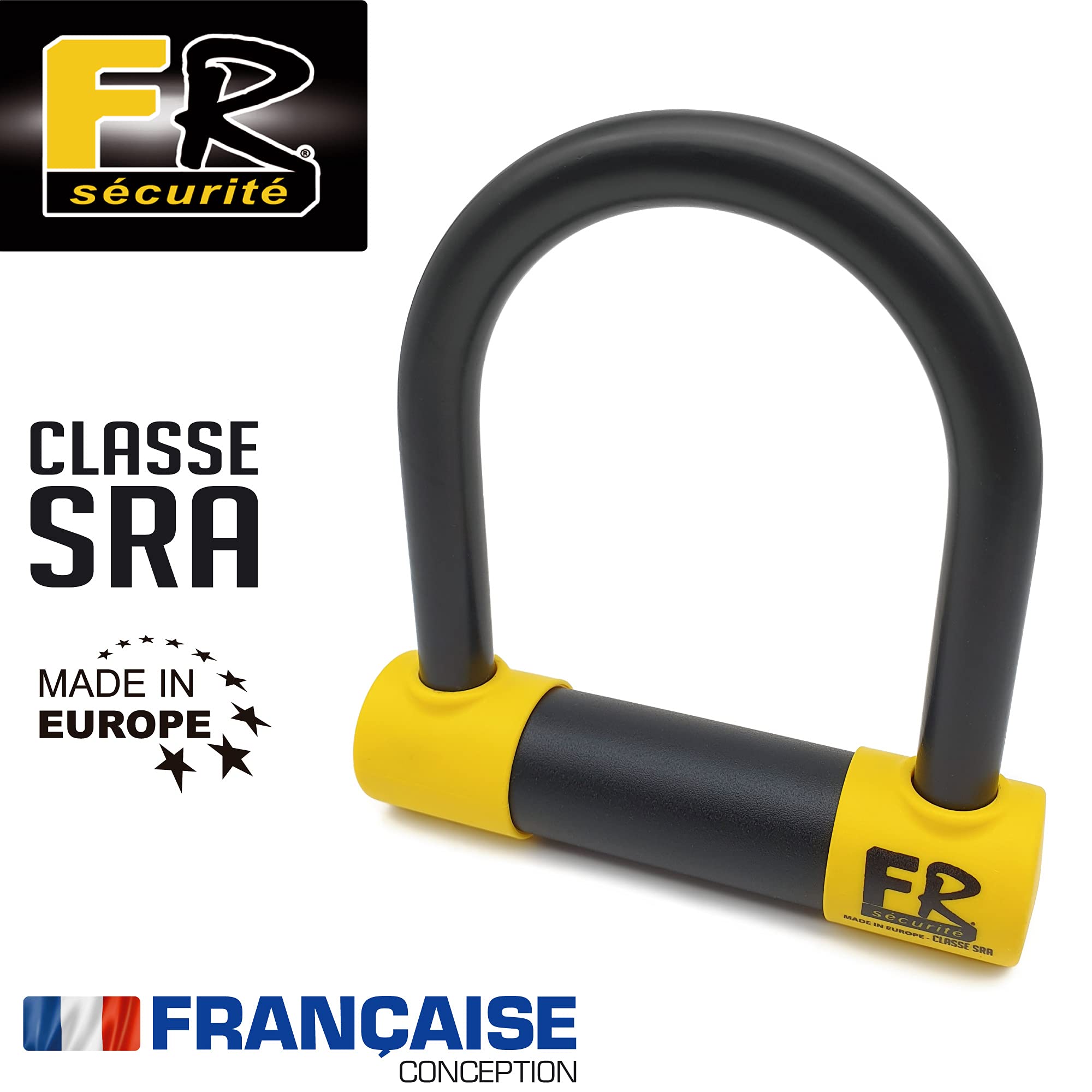 FR SÉCURITÉ FR120S Antivol Moto Homologué SRA, Haute Sécurité, U Ø18 en Acier Cémenté, Double Verrouillage avec Serrure Anti-Crochetage, Antivol Vélo U Robuste, Scooter et Vélo Électrique 120x120mm