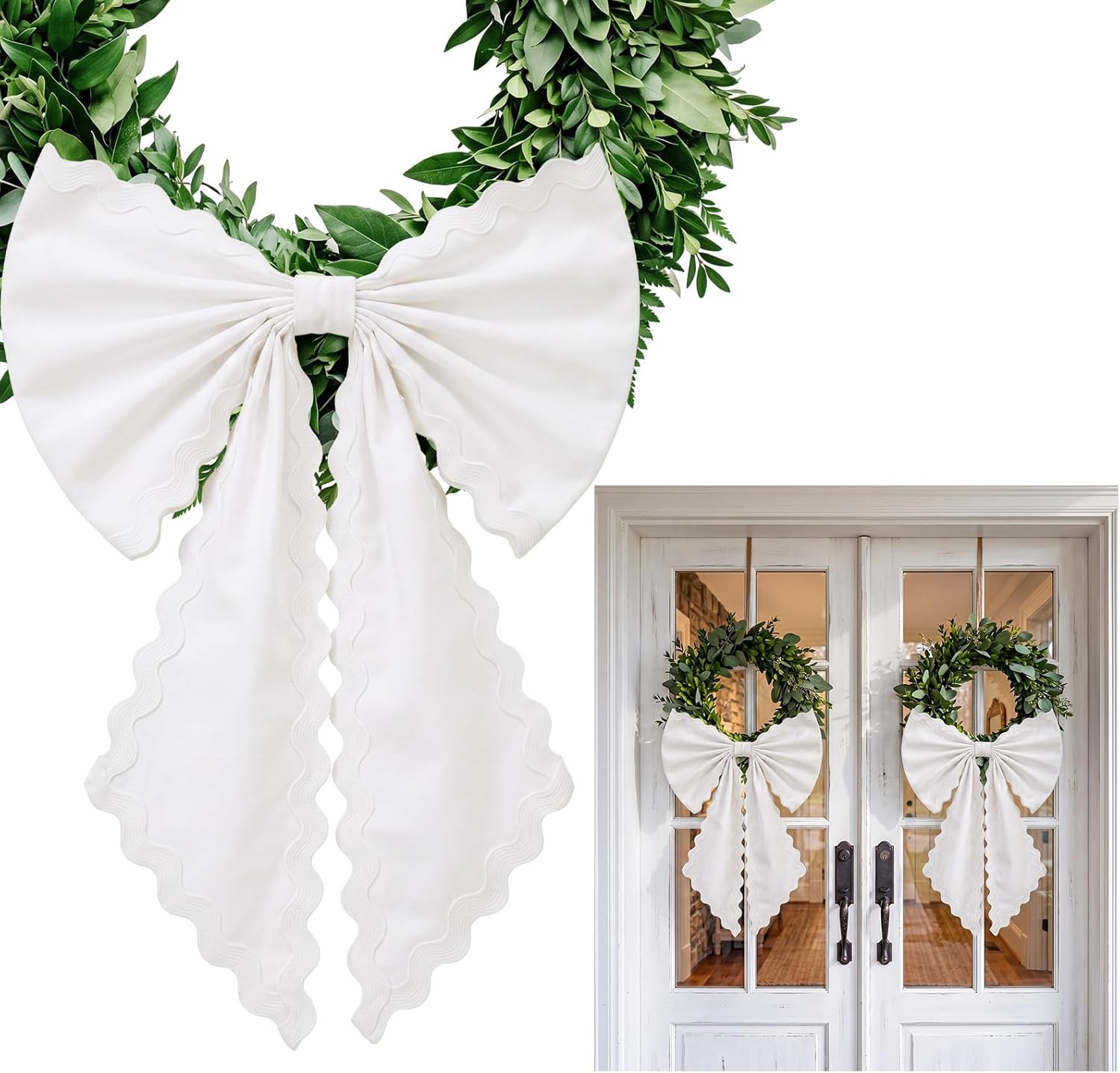 XunYee 2 Pcs Floral Wreath Sash for Front Door, 24 x 16 Inch Floral Burlap Wreath Bow Ribbon Accessories for Wedding Anniversary Yard Doorway Indoor Outdoor Bridal Shower Home Decor(Rolled Edge Style)