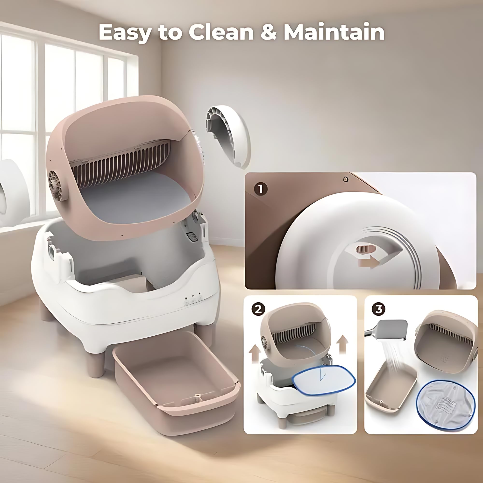 time-Limited seckill $147, Limited to 10 Units Self Cleaning Litter Box, Automatic Cat Litter Box with APP Control, Odor-Free Large Waste Bin, Open-Top for Multi Cats - image 6