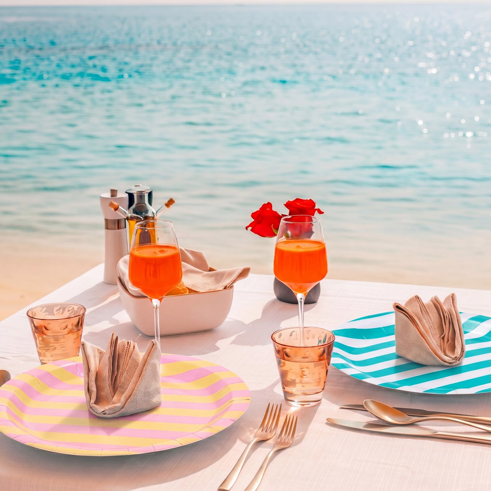 Havawish Pappteller mit Pastellstreifen, 22,9 cm, bunt, gestreift, für Sommer, Schwimmbad, Geburtstag, Junggesellinnenabschied, Hochzeit, Party, Dekoration, 120 Stück