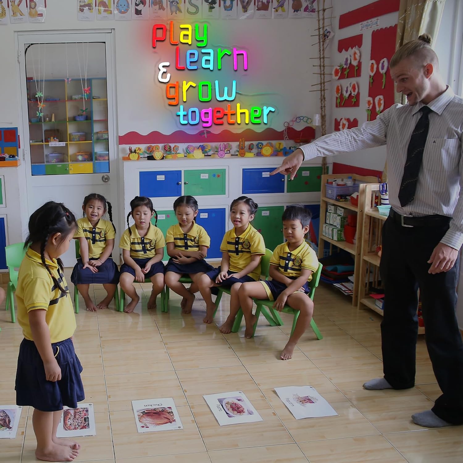 Play Learn Grow Together Neon Sign for Wall Decor Dimmable Letters Led Sign for Classroom Colorful Neon Light for Daycare Home Playroom Party Shop Bedroom Wall Art Decoration