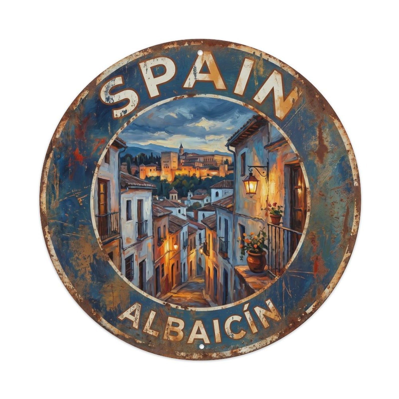 Granada Albaicin Dusk Spain Expressionist Travel Metal Tin Sign