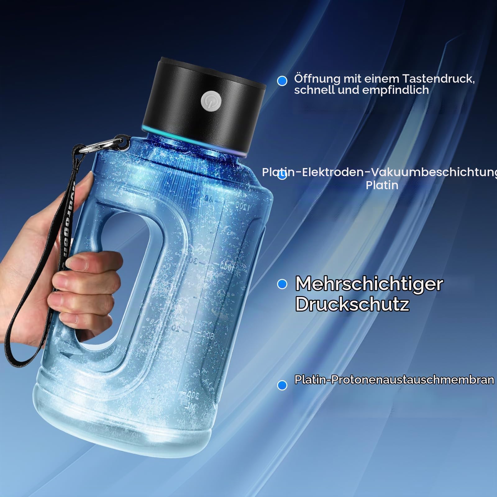 Wasserstoff Wasserflasche, 1500 ML Wasserstoff Flasche Tragbare Hydrogen Water Bottle USB Wiederaufladbar Generator Wassergenerator für Reisen Fitness Studio zu Hause