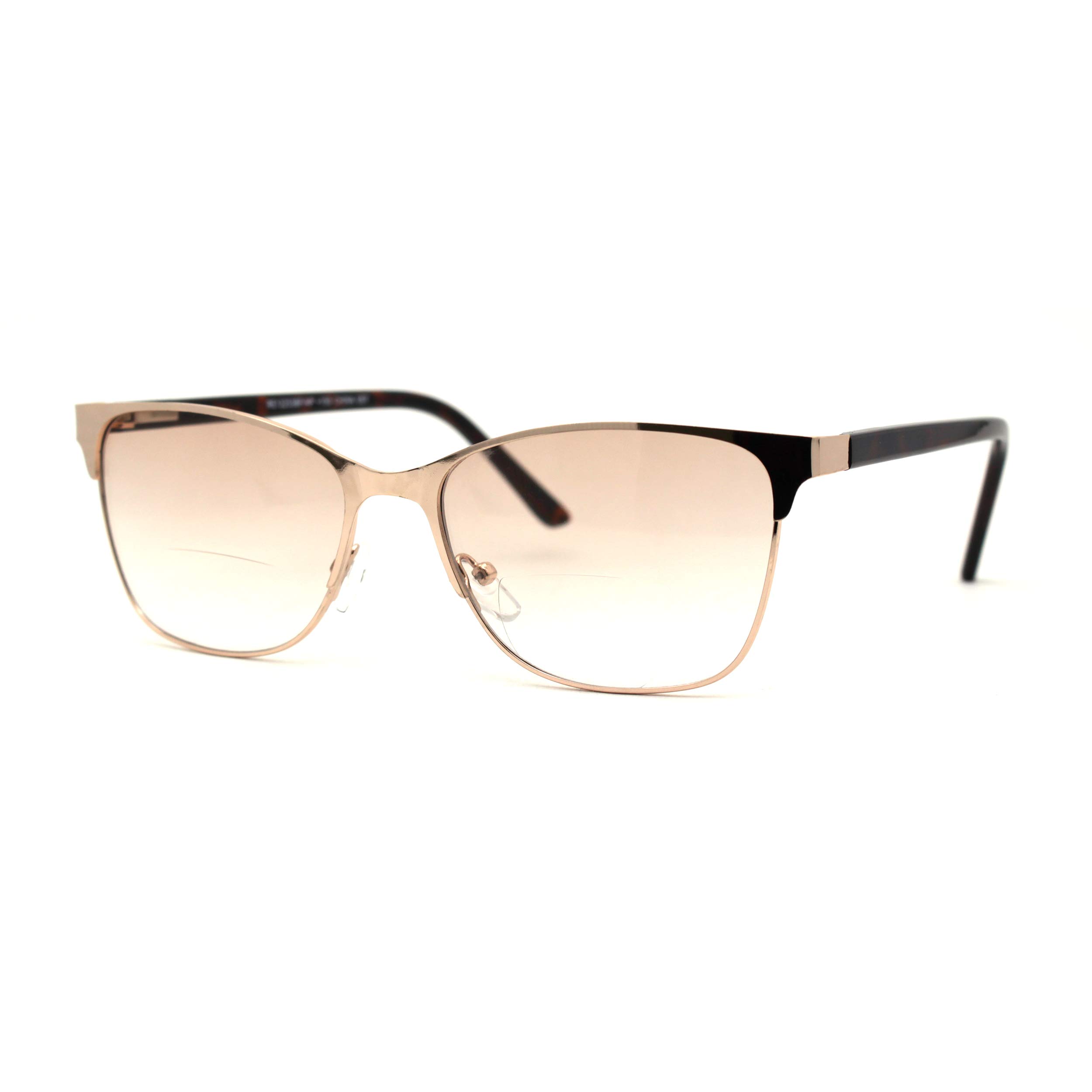 Mens 90s Fashion Metal Rim Rectangle Bifocal Light Sunglasses Reader Gold +2.5