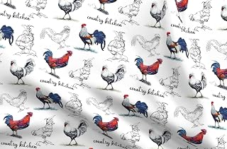 Spoonflower Fabric - Roosters Kitchen Birds Animals Home Decor Rooster Chickens Rustic Printed on Chiffon Fabric Fat Quarter - Sewing Fashion Apparel Dresses Home Decor