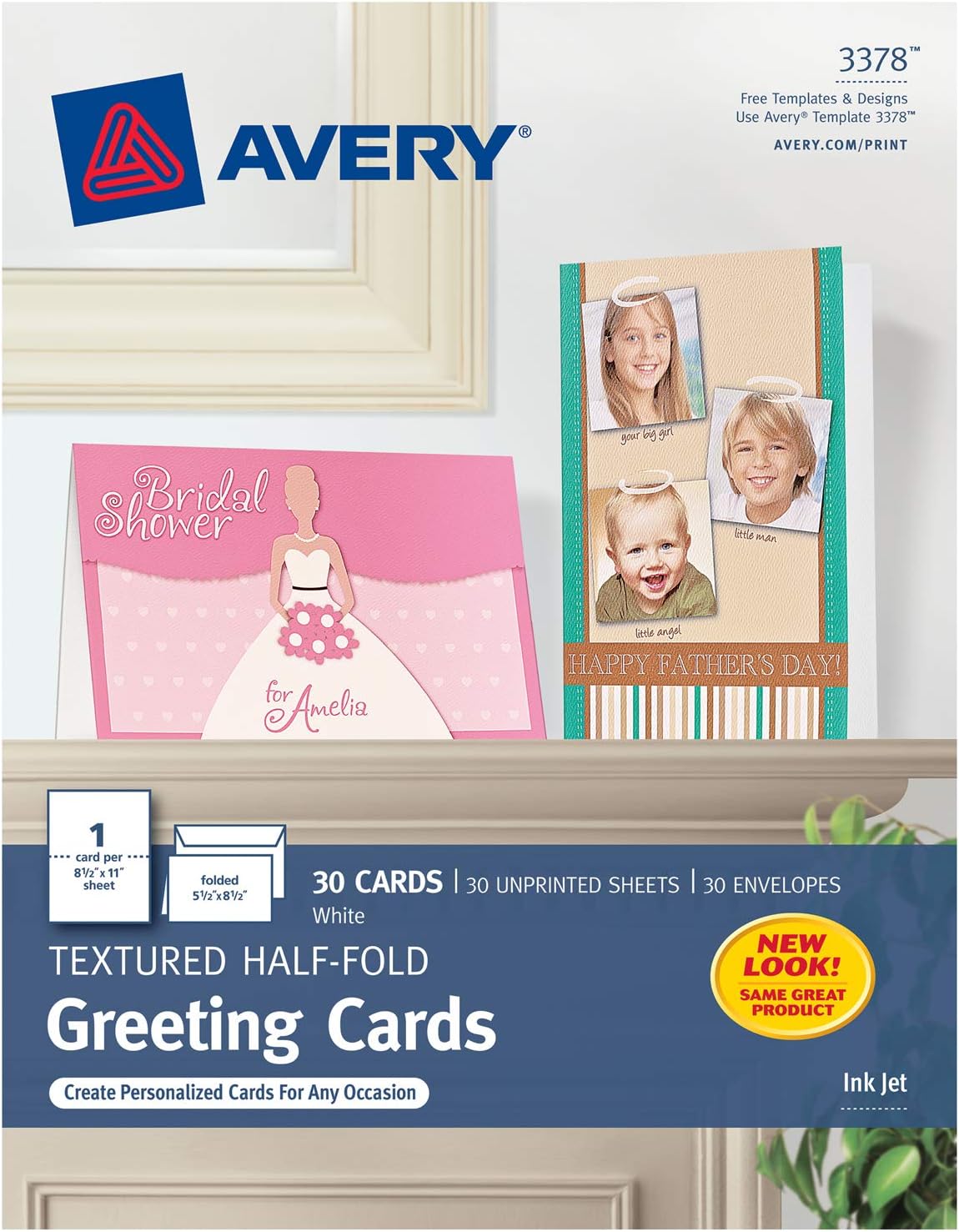 Printable Greeting Cards, Half-Fold, 5.5" x 8.5", Textured White, 30 Blank Cards with Envelopes (3378)