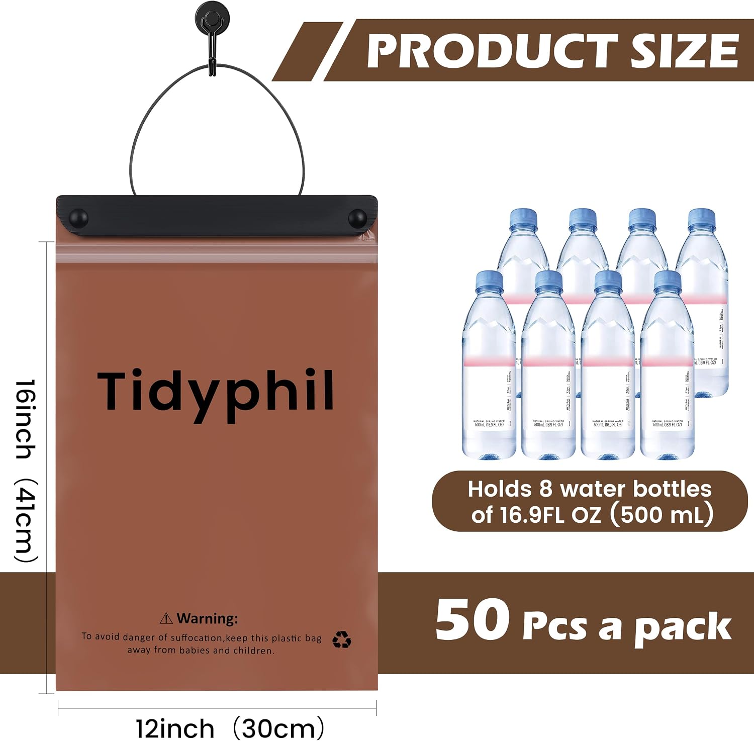 50 Bags Hanging Car Trash Bags Disposable, 2 Gallon Car Garbage Bags. Brown image 2