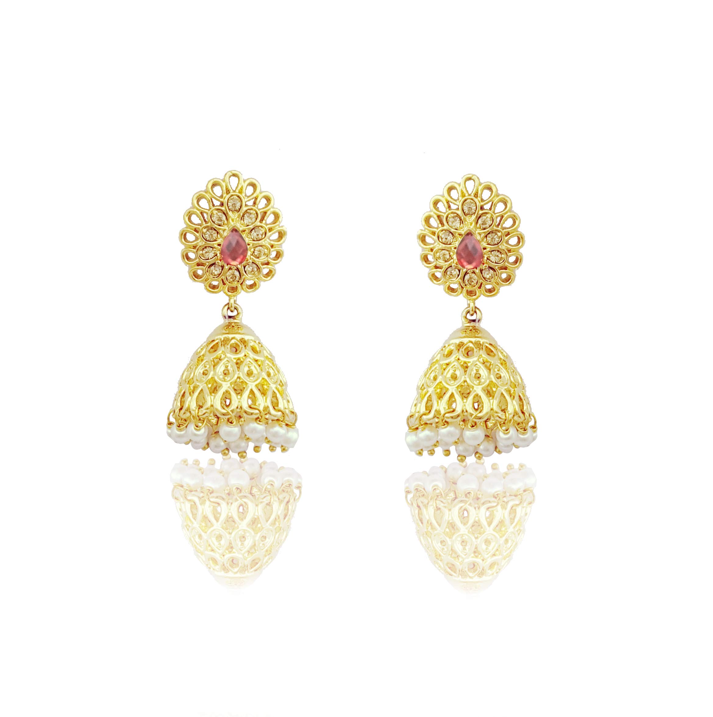 MoonstruckTraditional Indian Golden Jhumka Earrings With Pearls for Women