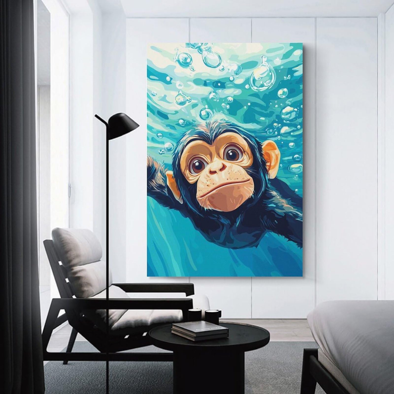 Junmoney Unframe-Style-17 Home Decor Wall Art Monkey Swimming Underwater, 20X30inch(50X75cm), For Bedroom Decor, Cosy Corners Or Studios, Decorative Wall Art For Cosy Rooms