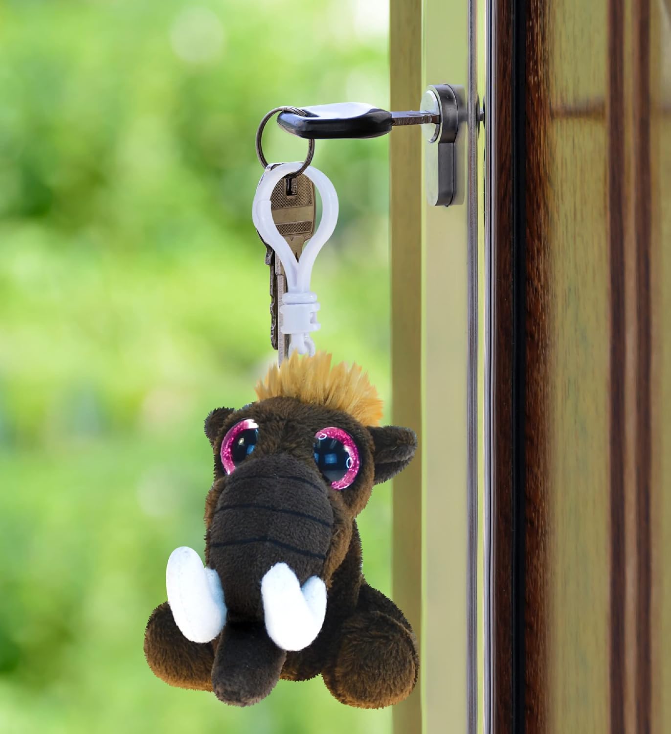 Puzzled DolliBu Mammoth Plush Big Eyes Keychain Stuffed Animal - Soft Prehistoric Charm with Sparkling Big Eyes, Decorative Museum Plush Toy Accessory and Fun Buddy Clip For Kids